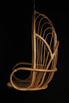 Boho Chic Style 1960’s Wicker and Cane Hanging Chair by Rohe Noordwolde