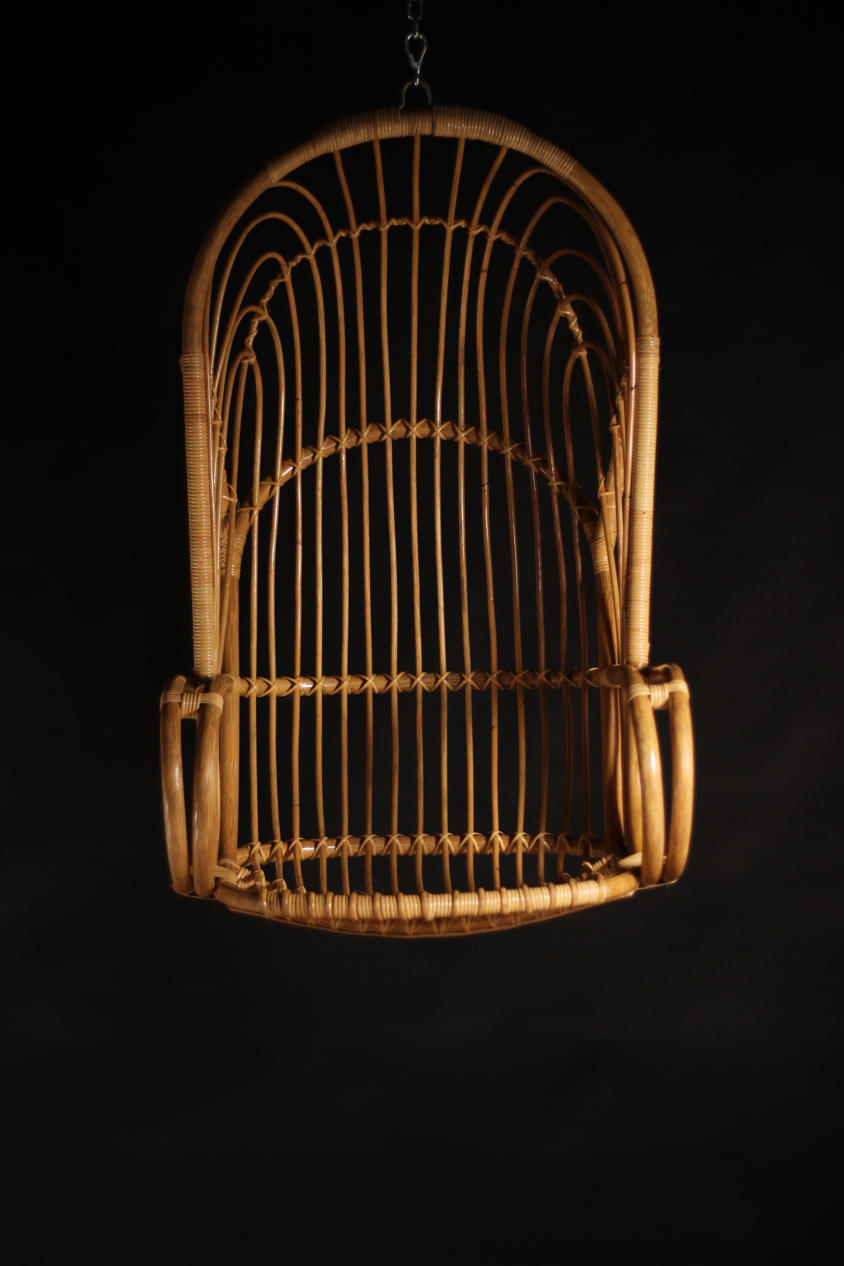 Bohemian Boho Chic Style 1960’s Wicker and Cane Hanging Chair by Rohe Noordwolde