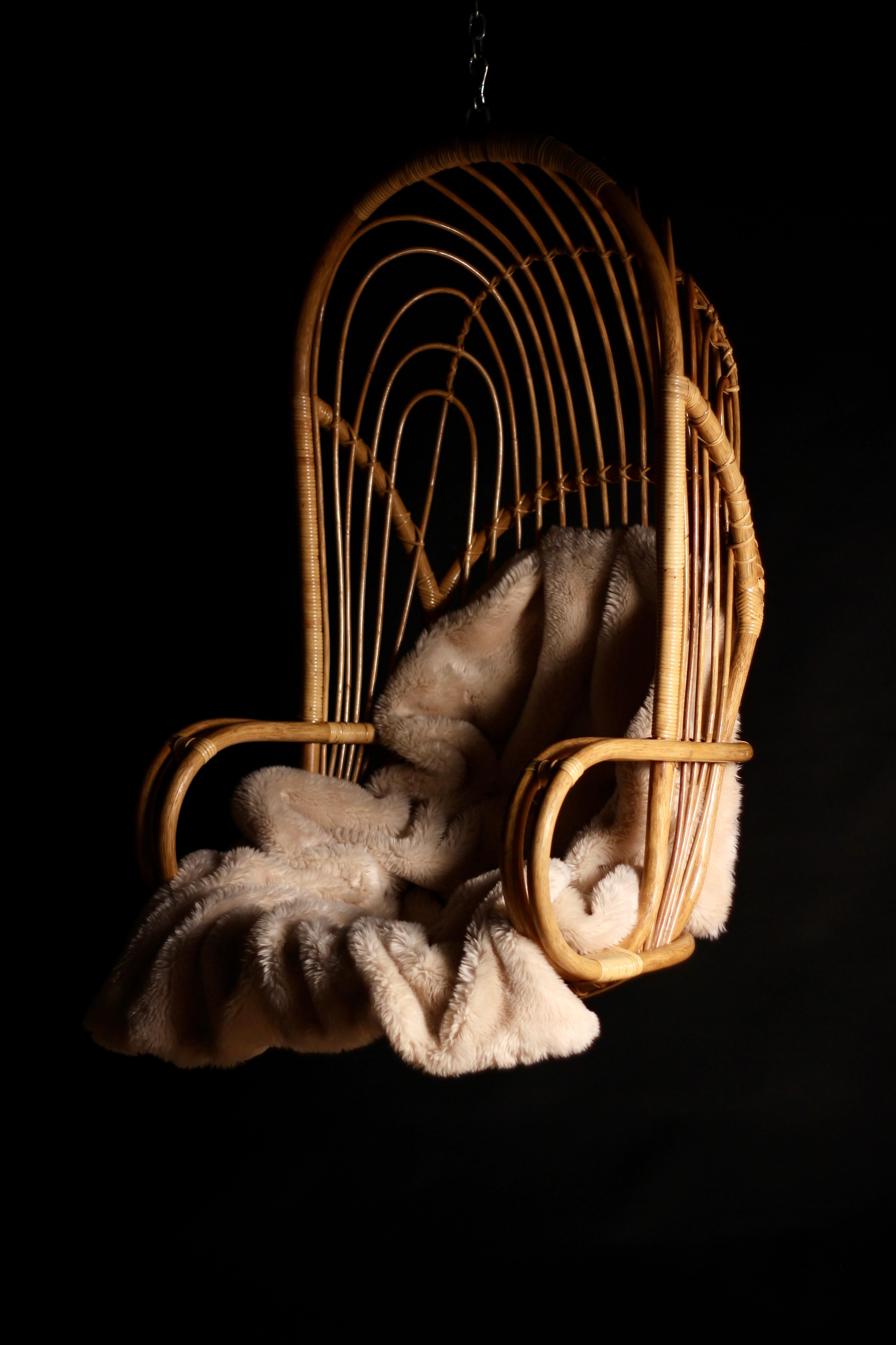 Dutch Boho Chic Style 1960’s Wicker and Cane Hanging Chair by Rohe Noordwolde For Sale