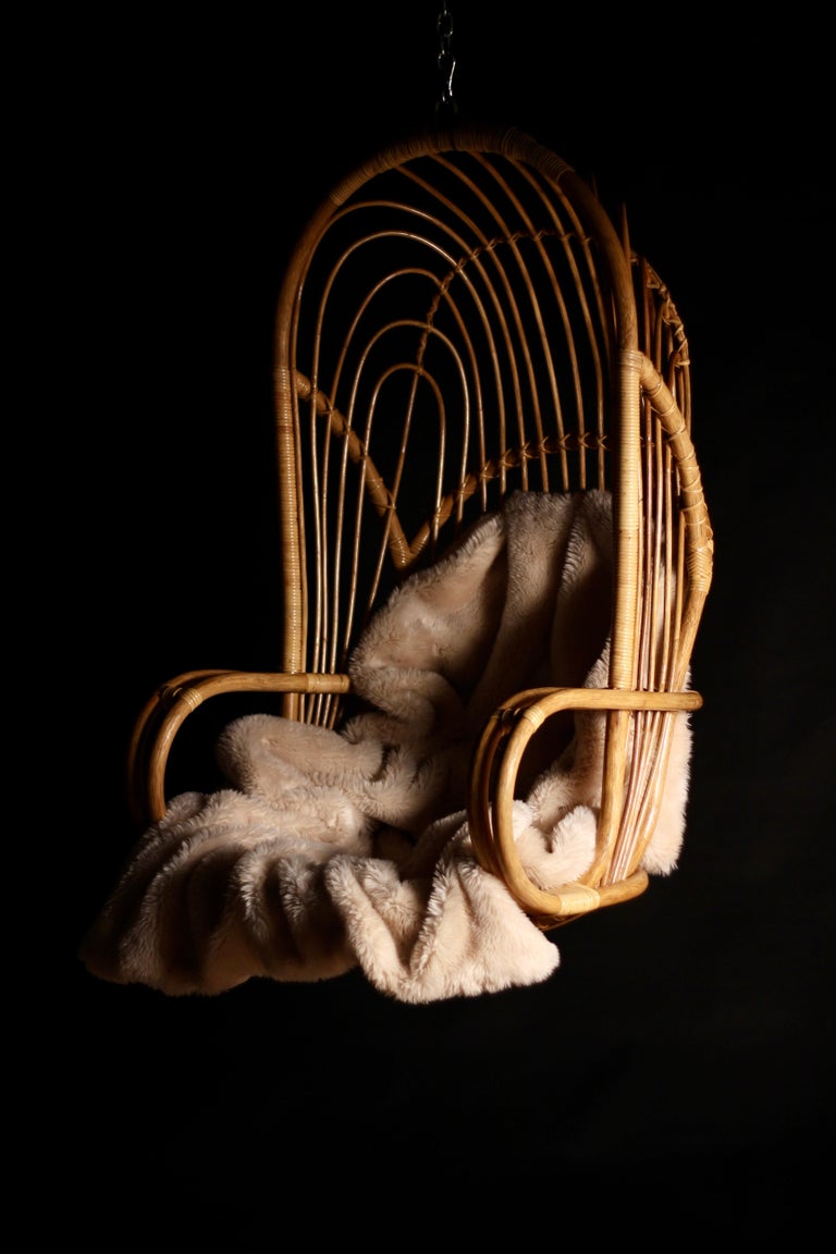 Woven Boho Chic Style 1960’s Wicker and Cane Hanging Chair by Rohe Noordwolde For Sale
