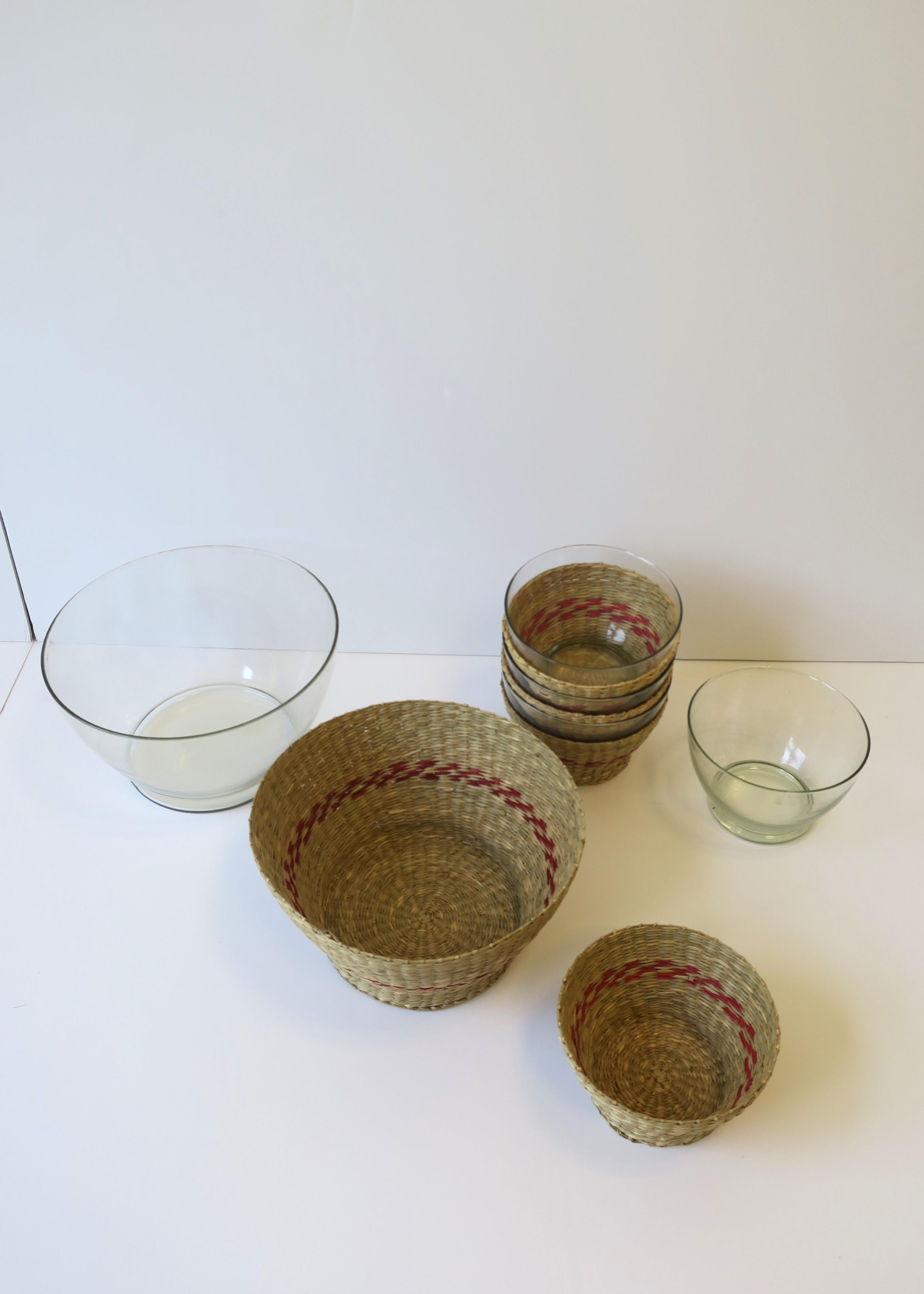 Wicker and Glass Bowls, Set of 5 2