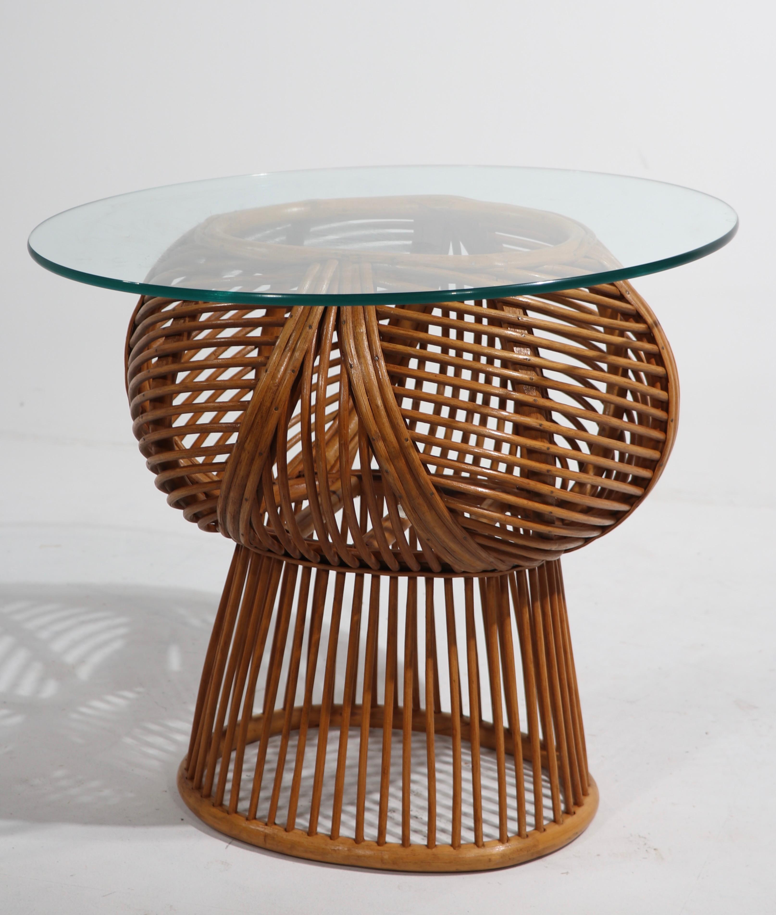 Mid-Century Modern Wicker and Glass End, Side Table after Parzinger, Olko For Sale