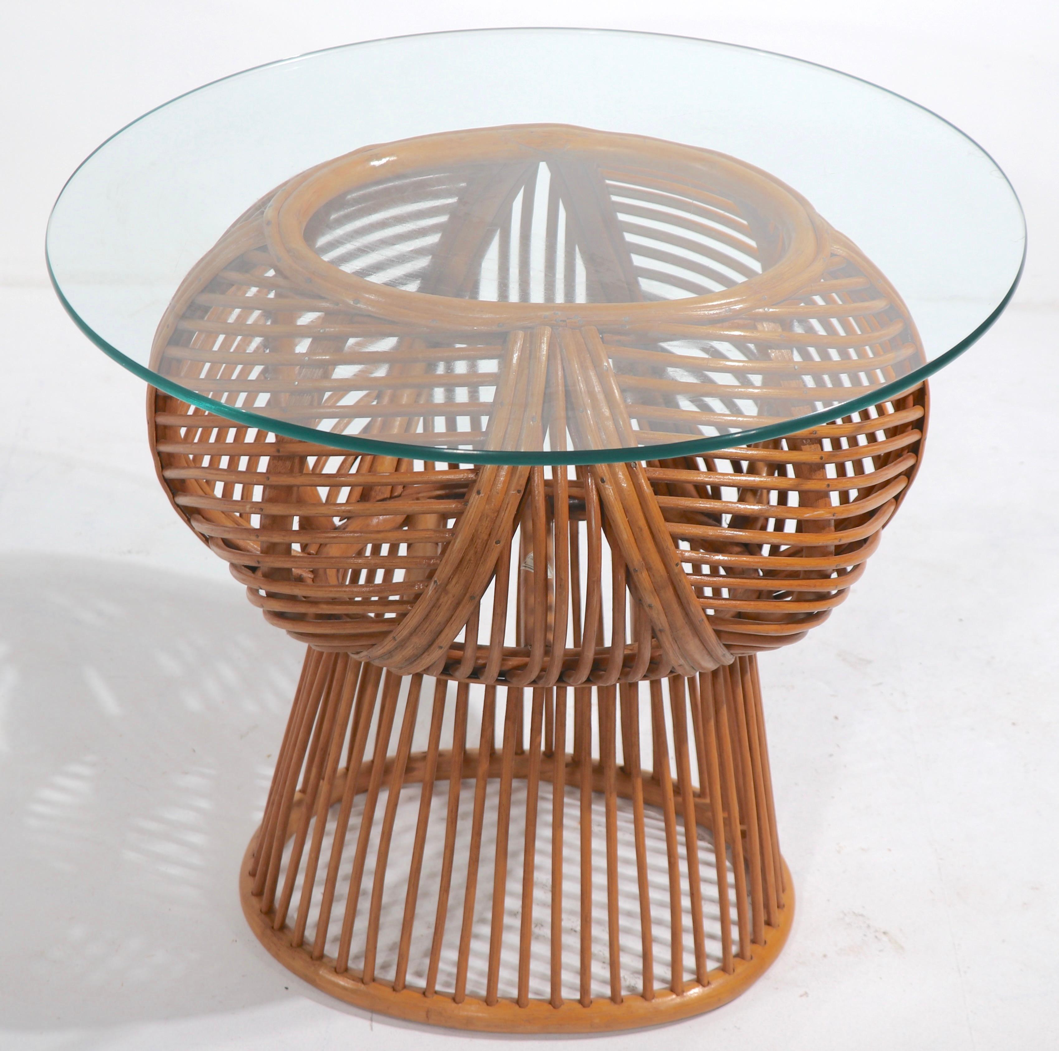 Philippine Wicker and Glass End, Side Table after Parzinger, Olko For Sale
