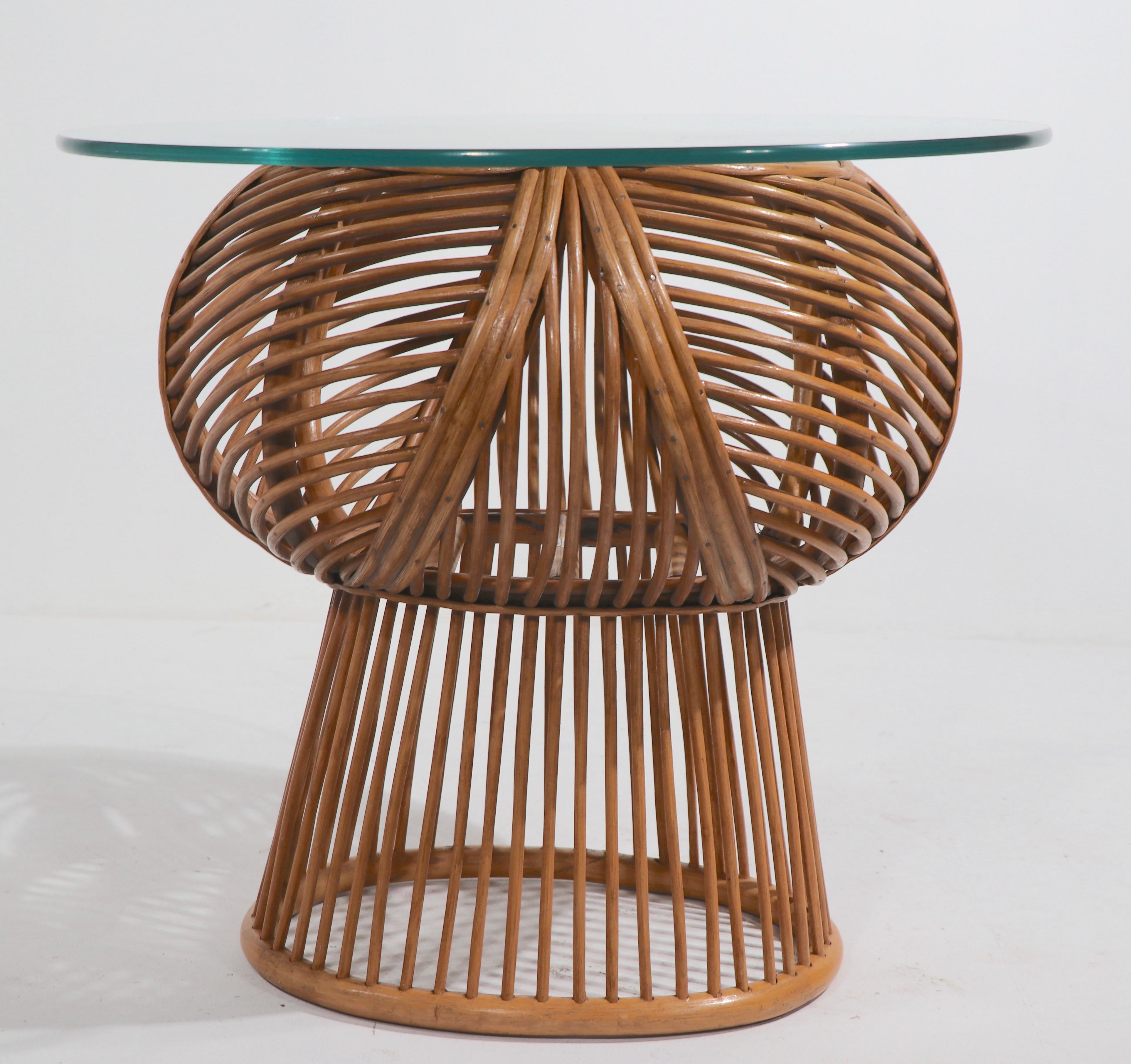 Wicker and Glass End, Side Table after Parzinger, Olko In Good Condition For Sale In New York, NY