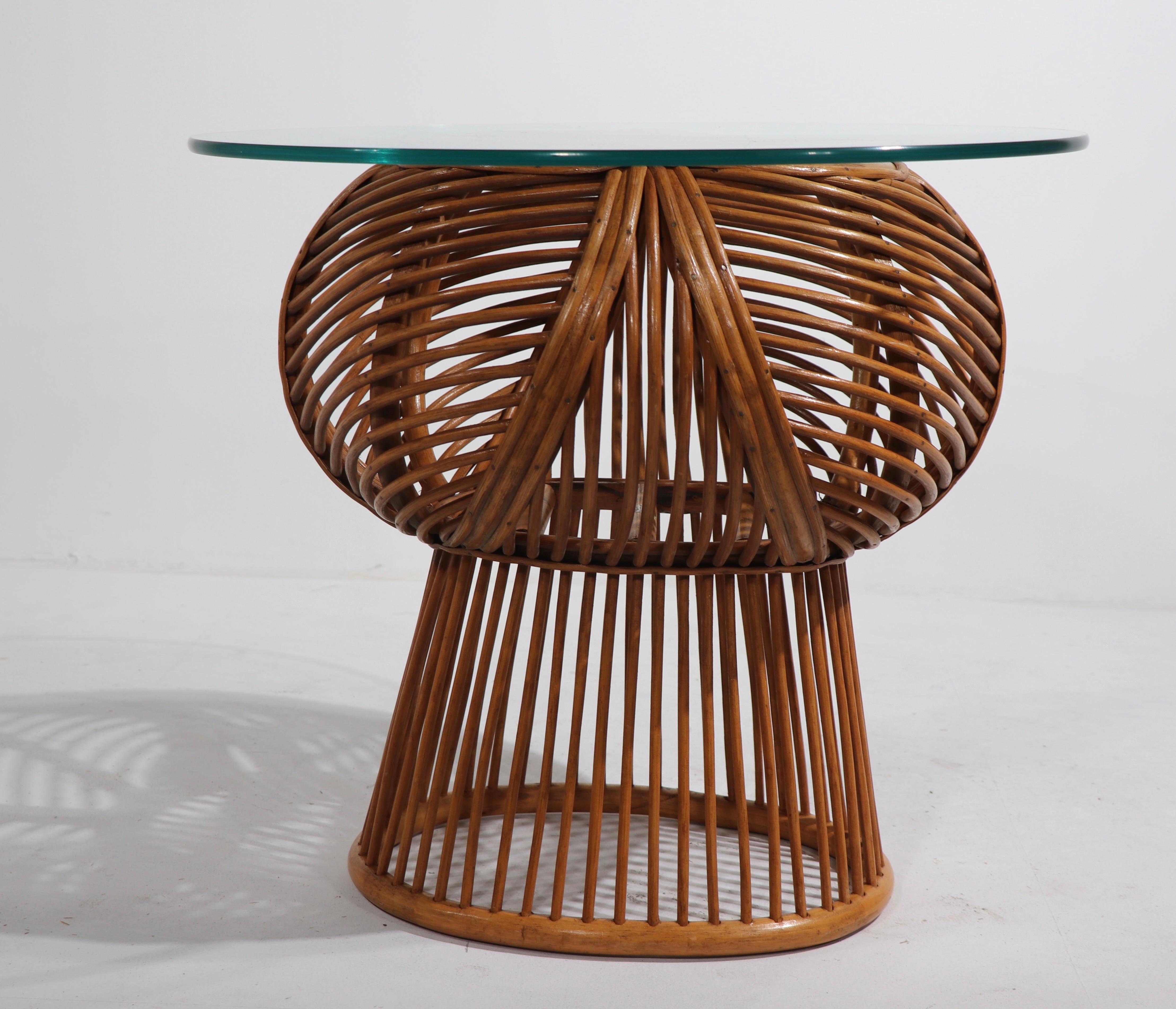 20th Century Wicker and Glass End, Side Table after Parzinger, Olko For Sale