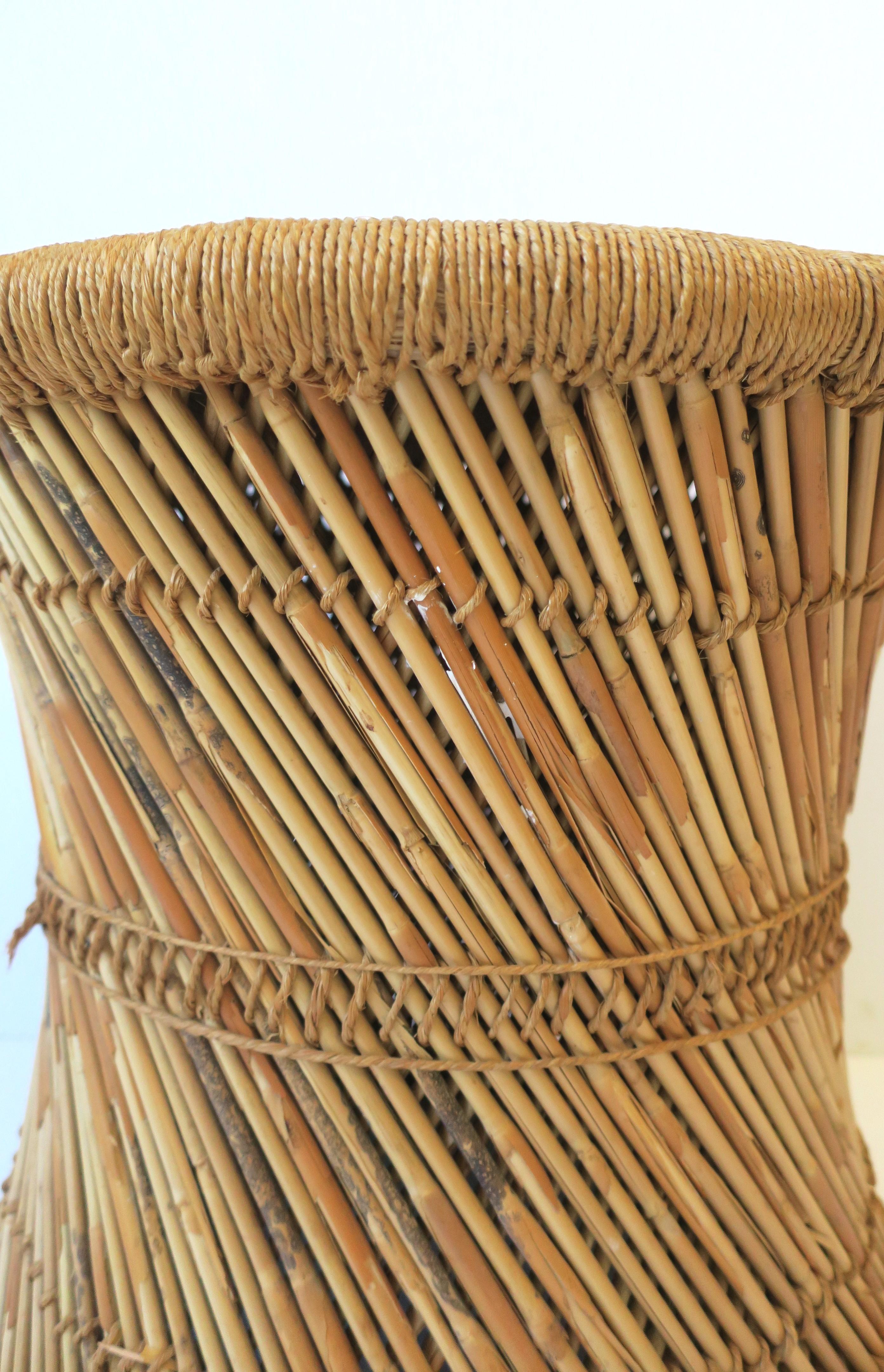 Wicker Pencil Reed Stool or Side Drinks Table with Glass Top For Sale 5
