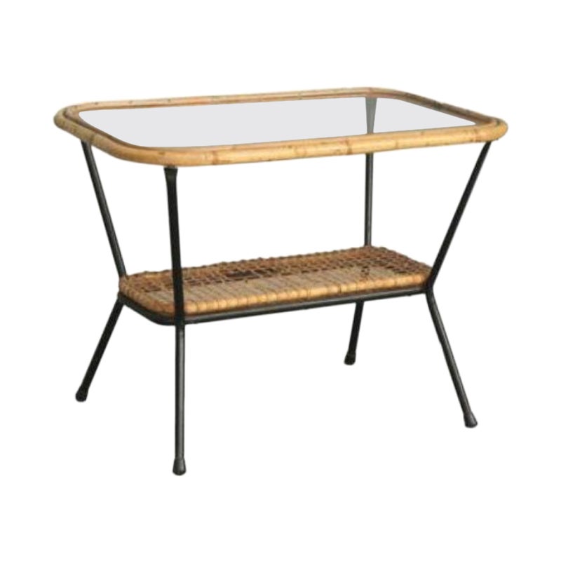 Wicker and Glass Tea Table, 1940