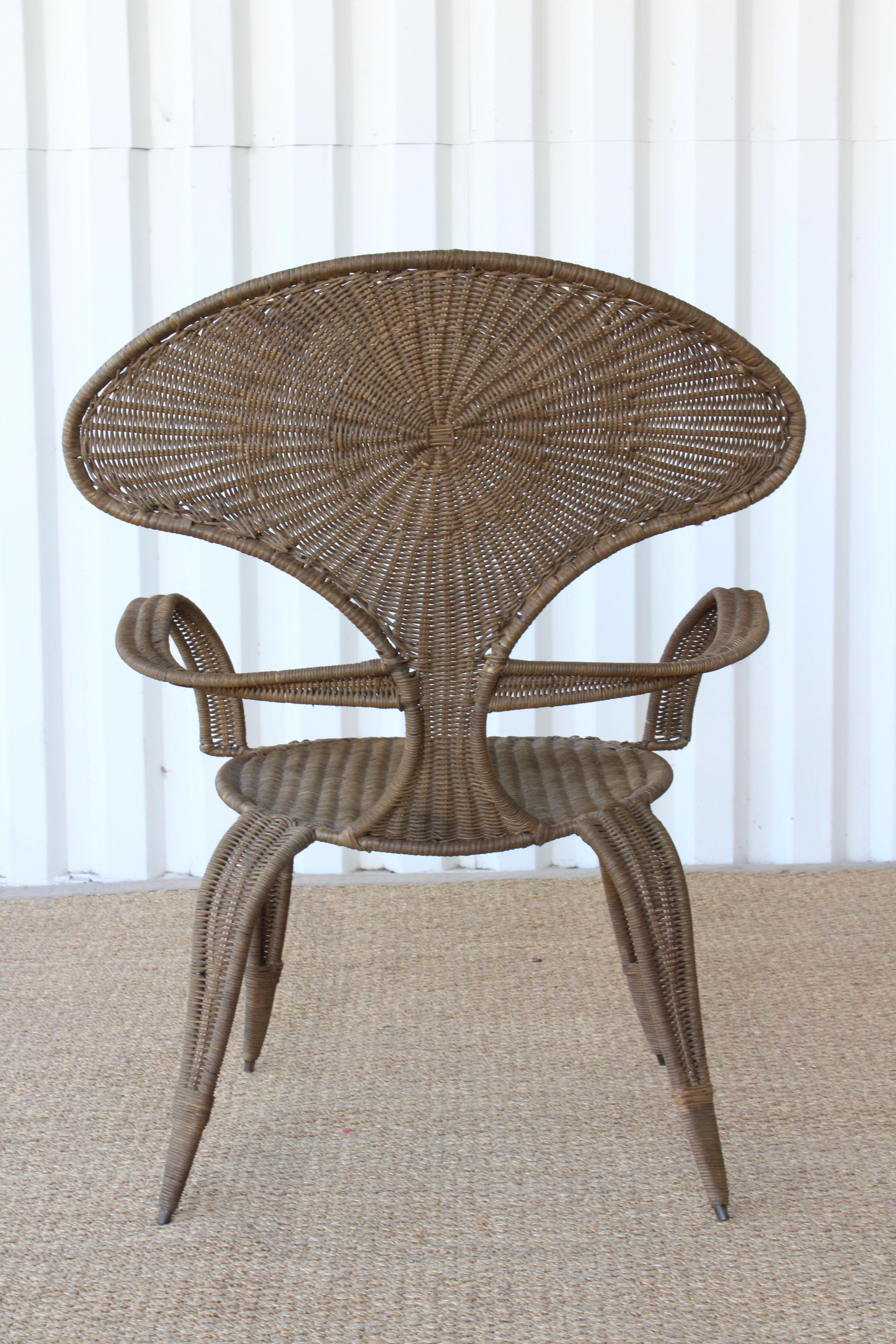 Hand-Woven Wicker and Iron Armchair by Danny Ho Fong, 1960s.