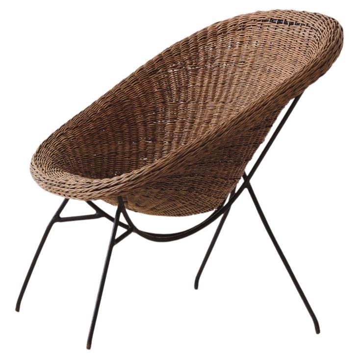 Fauteuil en osier et fer, designer inconnu, style moderne brésilien du milieu du siècle dernier, vers 1955