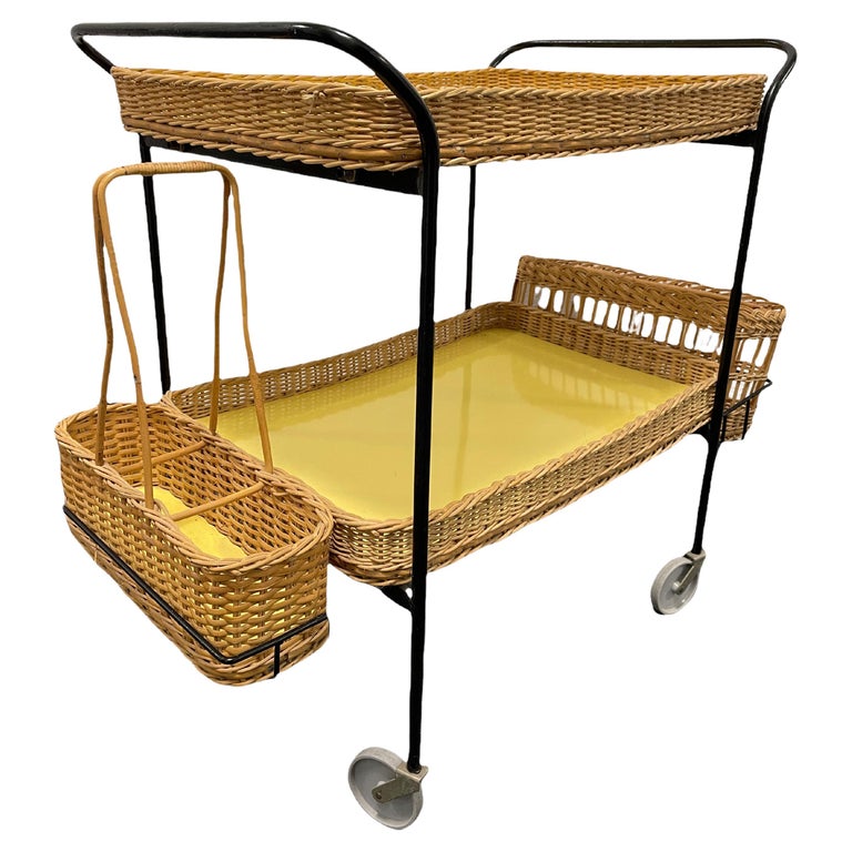 Wicker and Iron Bar Cart or Tea Trolley Table, German, 1950s For Sale at  1stDibs