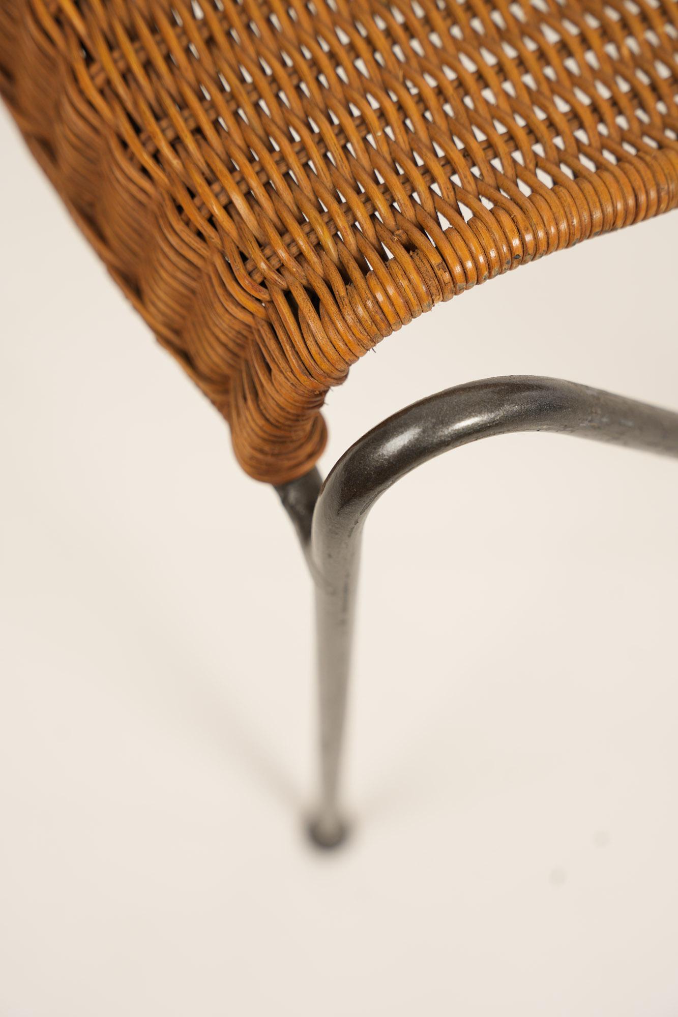 Wicker and Iron Chair By Frederic Weinberg 1950s For Sale 4