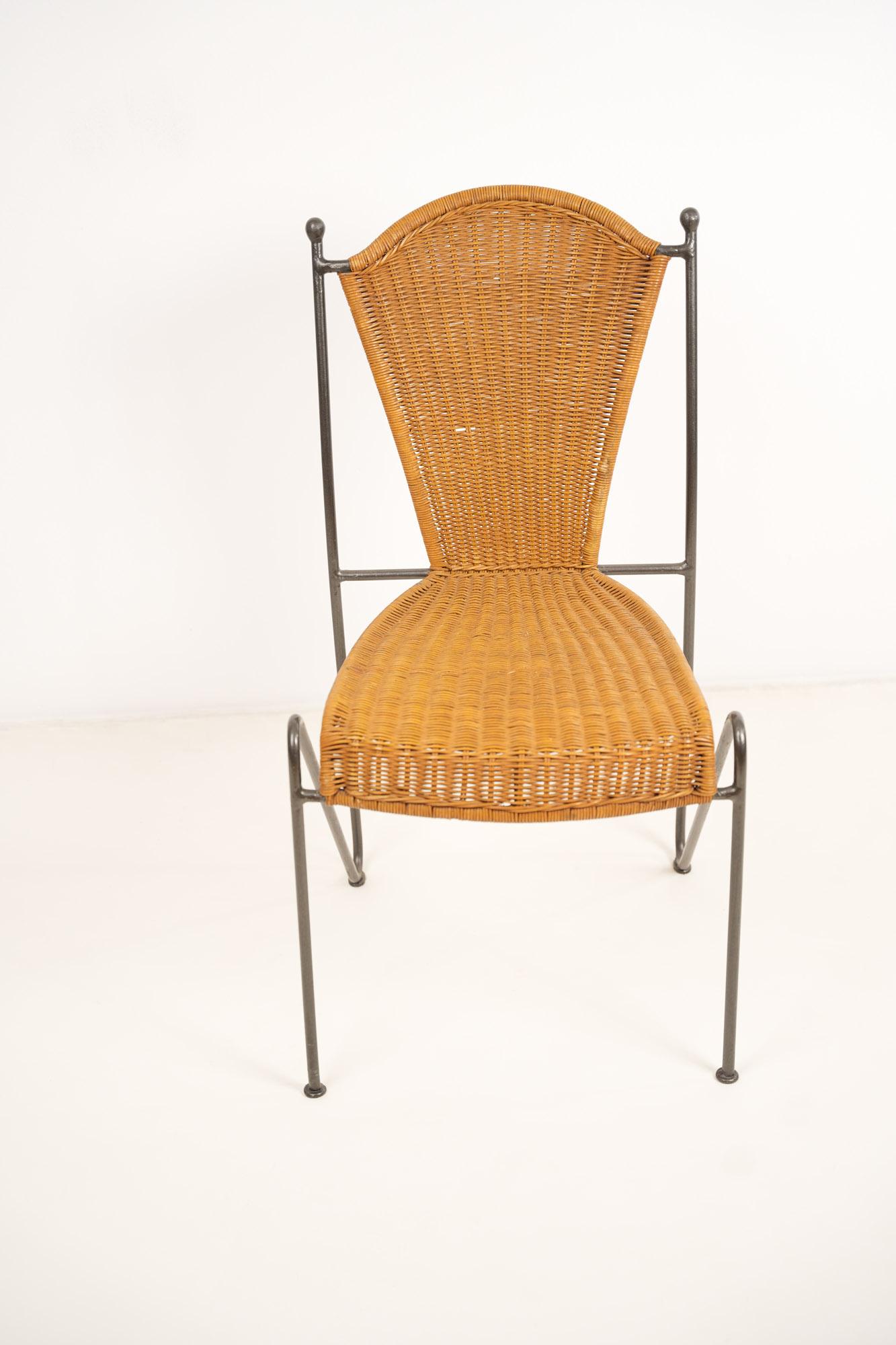 Wicker and Iron Chair by Frederic Weinberg 1950s
