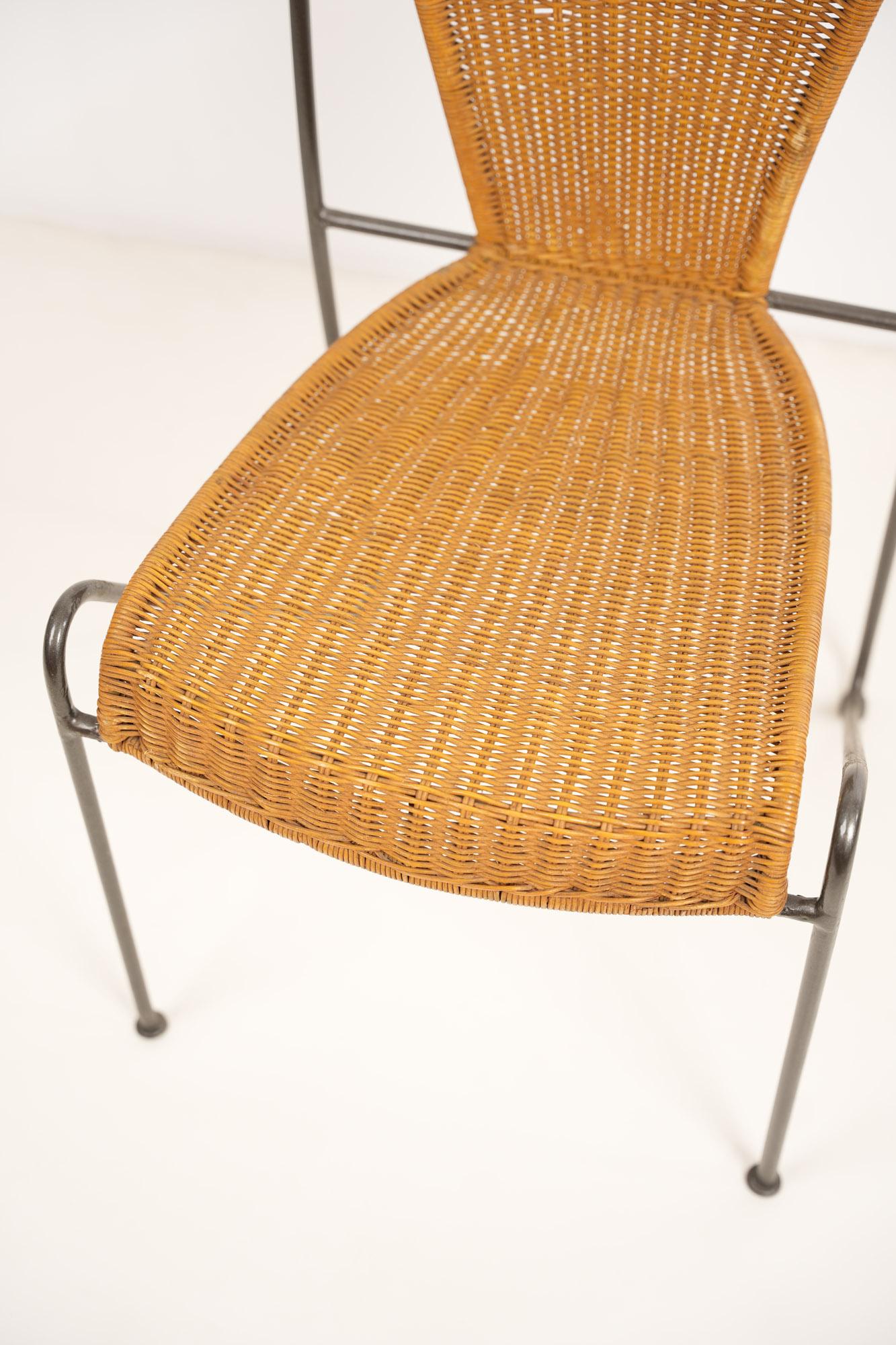 American Wicker and Iron Chair By Frederic Weinberg 1950s For Sale