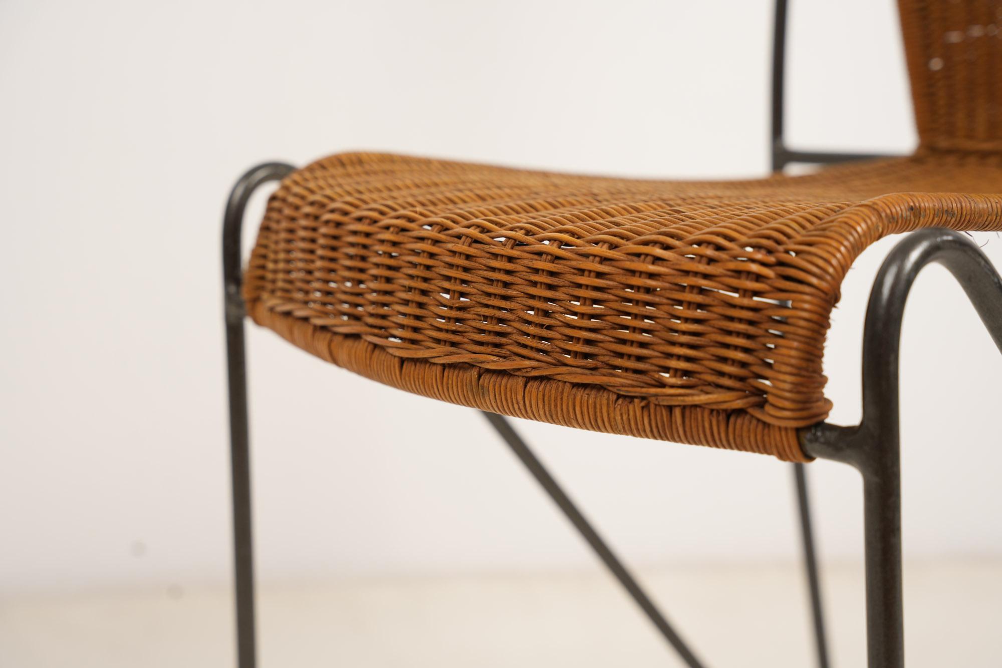 Wicker and Iron Chair By Frederic Weinberg 1950s For Sale 2