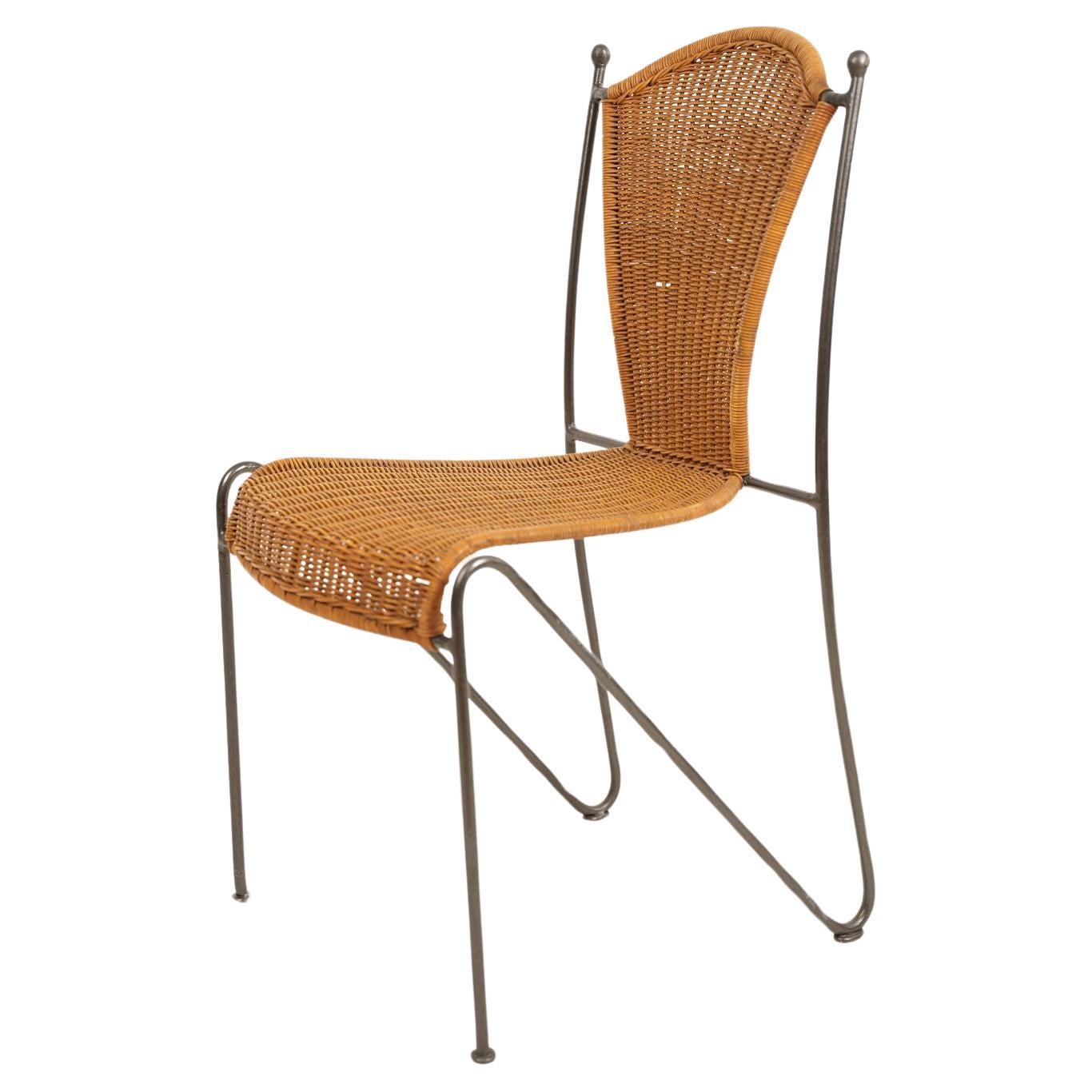 Wicker and Iron Chair By Frederic Weinberg 1950s