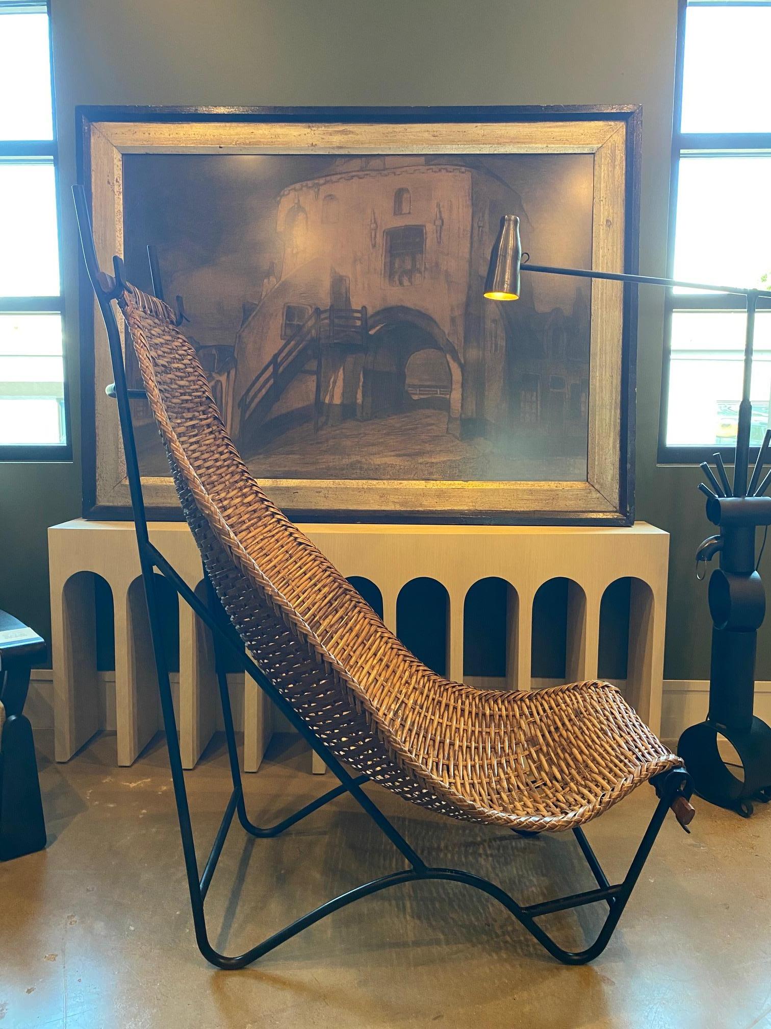 Wicker and Iron Highback Chair, France, 1950's For Sale 3