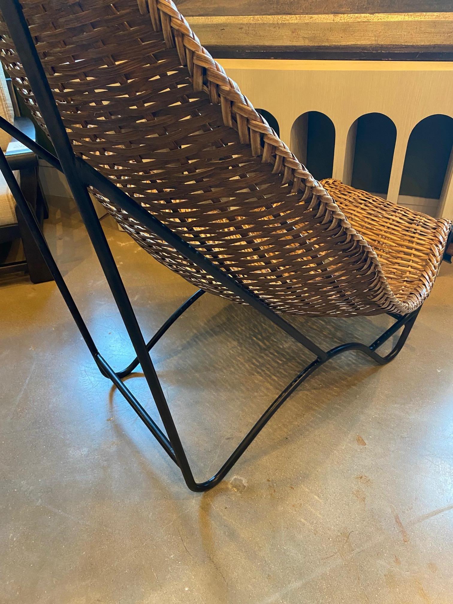 20th Century Wicker and Iron Highback Chair, France, 1950's For Sale