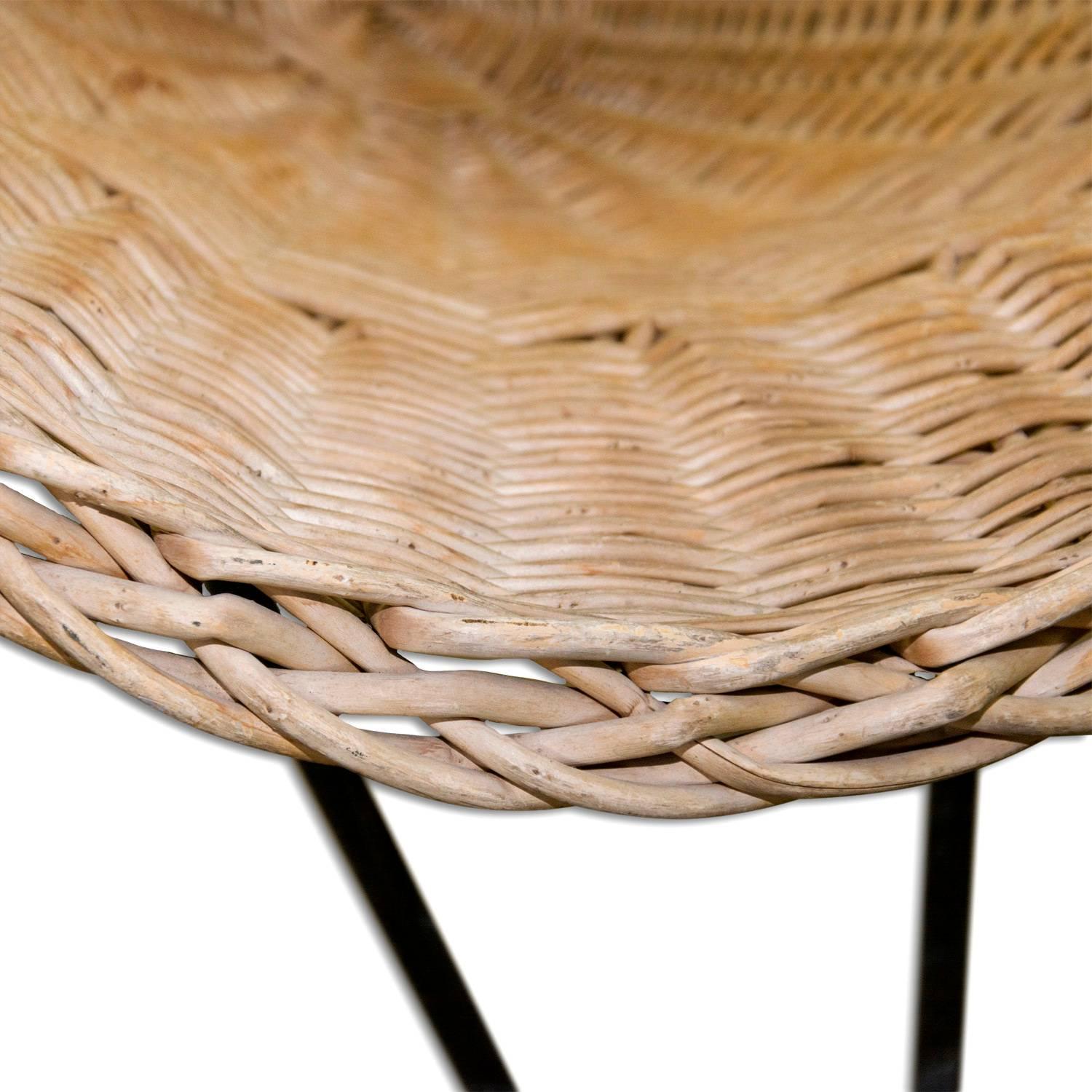 French Wicker and Iron Lounge Chair, France, Midcentury, 1950s