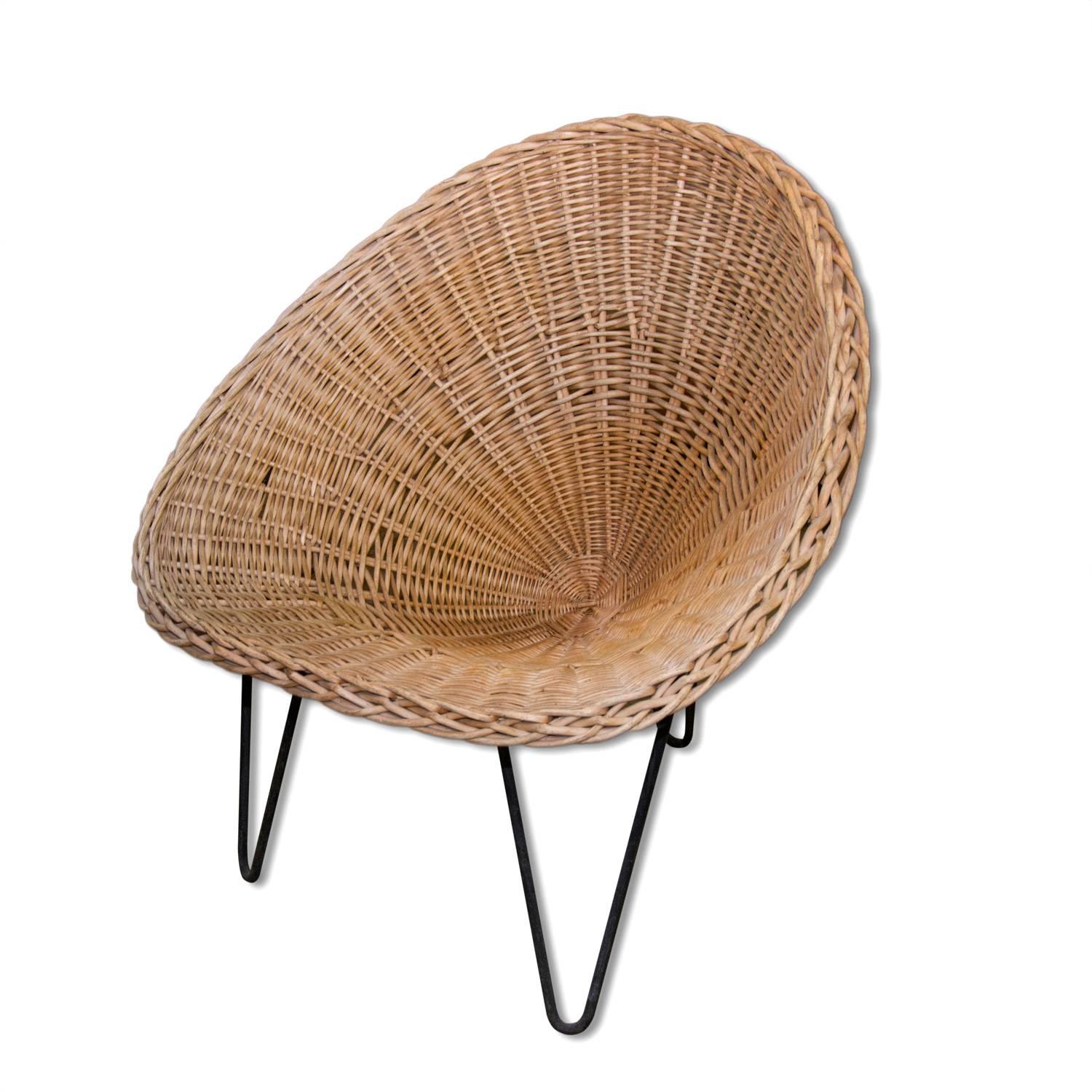 20th Century Wicker and Iron Lounge Chair, France, Midcentury, 1950s