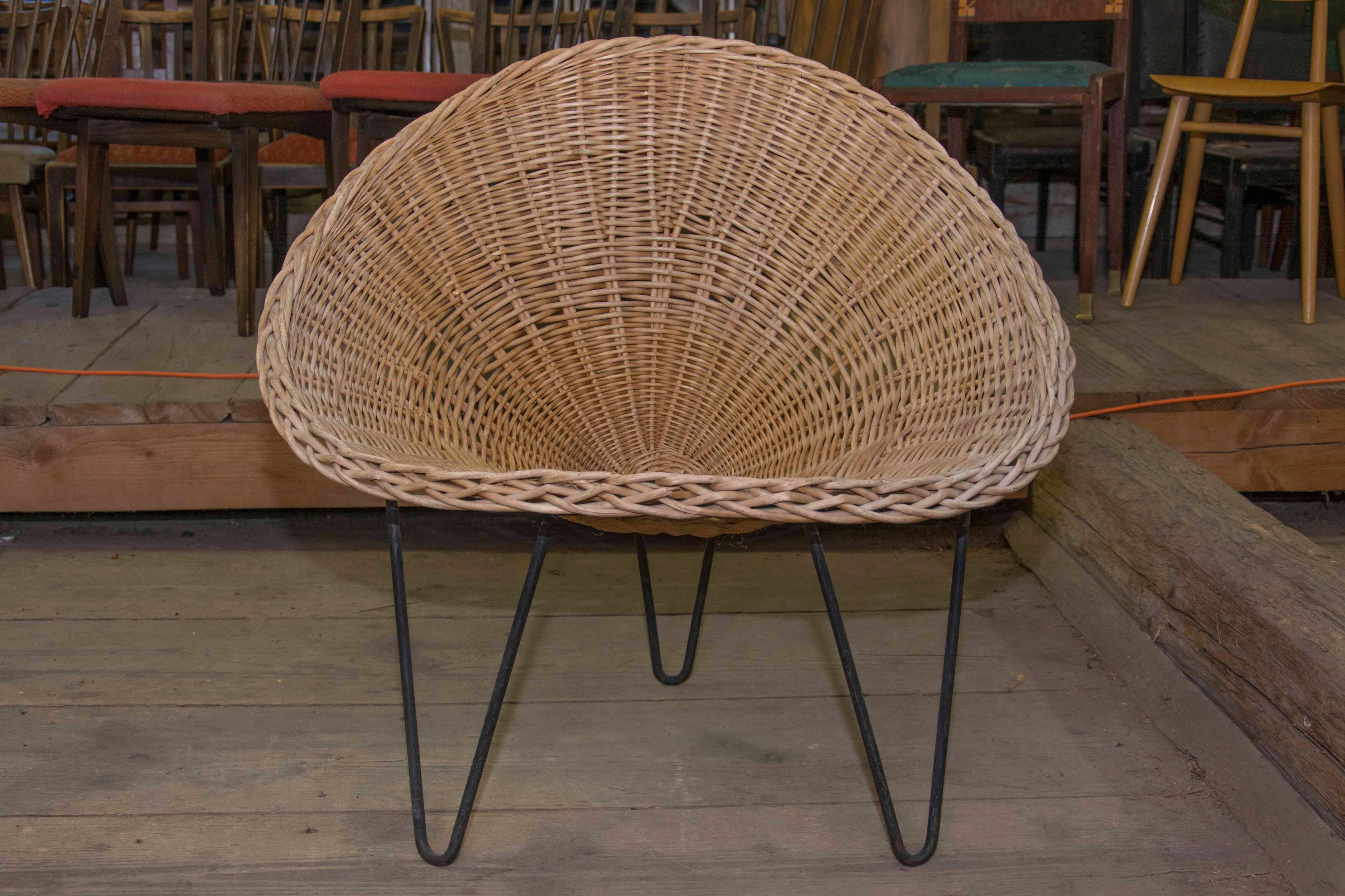 Wicker and Iron Lounge Chair, France, Midcentury, 1950s 2