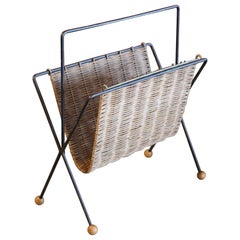Wicker and Iron Magazine Rack by Tony Paul, U.S.A, 1950s