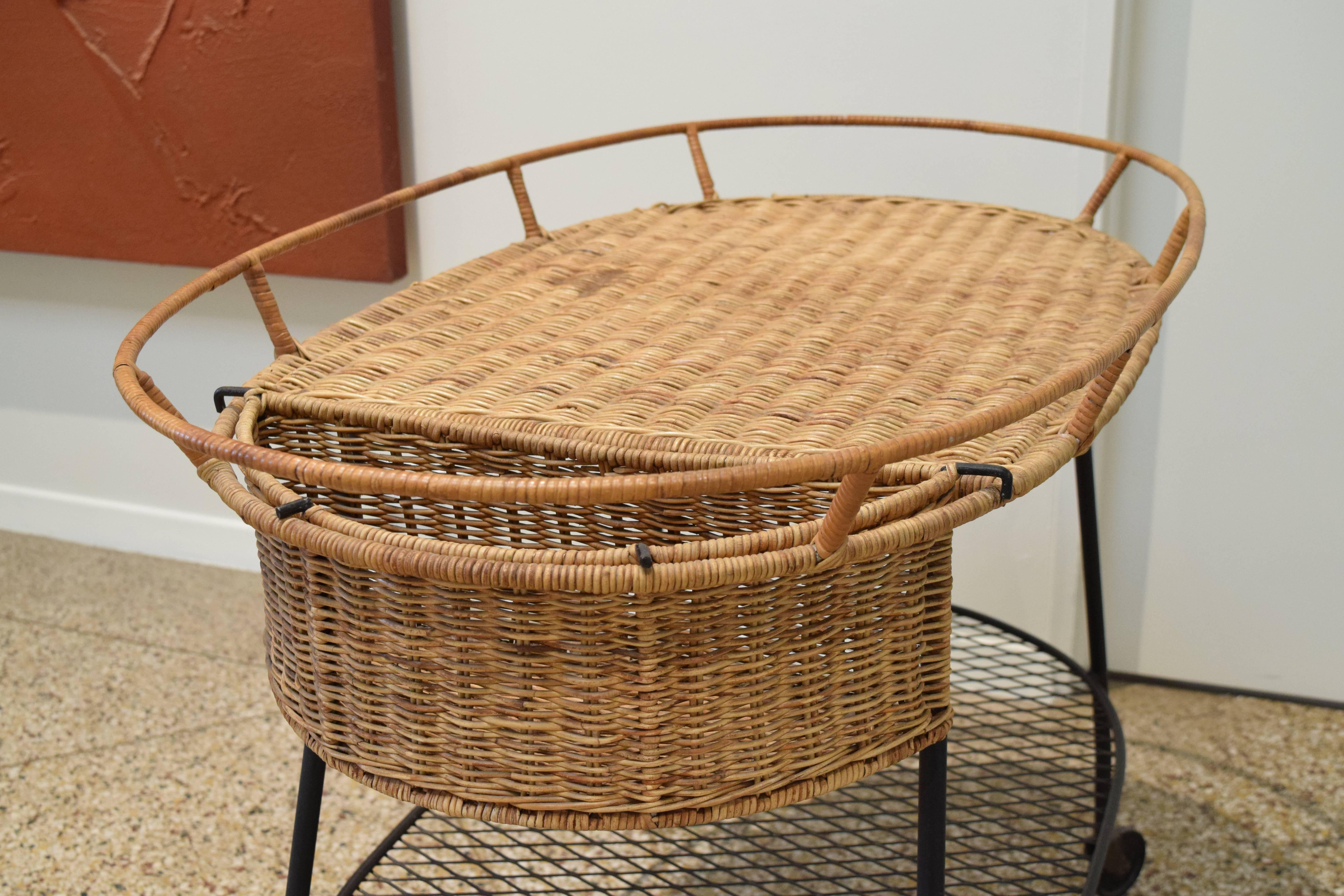 Wicker and Iron Serving Cart by Maurizio Tempestini for Salterini 2