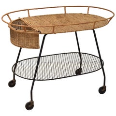 Wicker and Iron Serving Cart by Maurizio Tempestini for Salterini