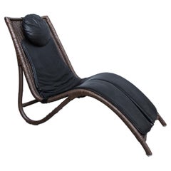 Retro Wicker and Leather Chaise Longue, 1980s