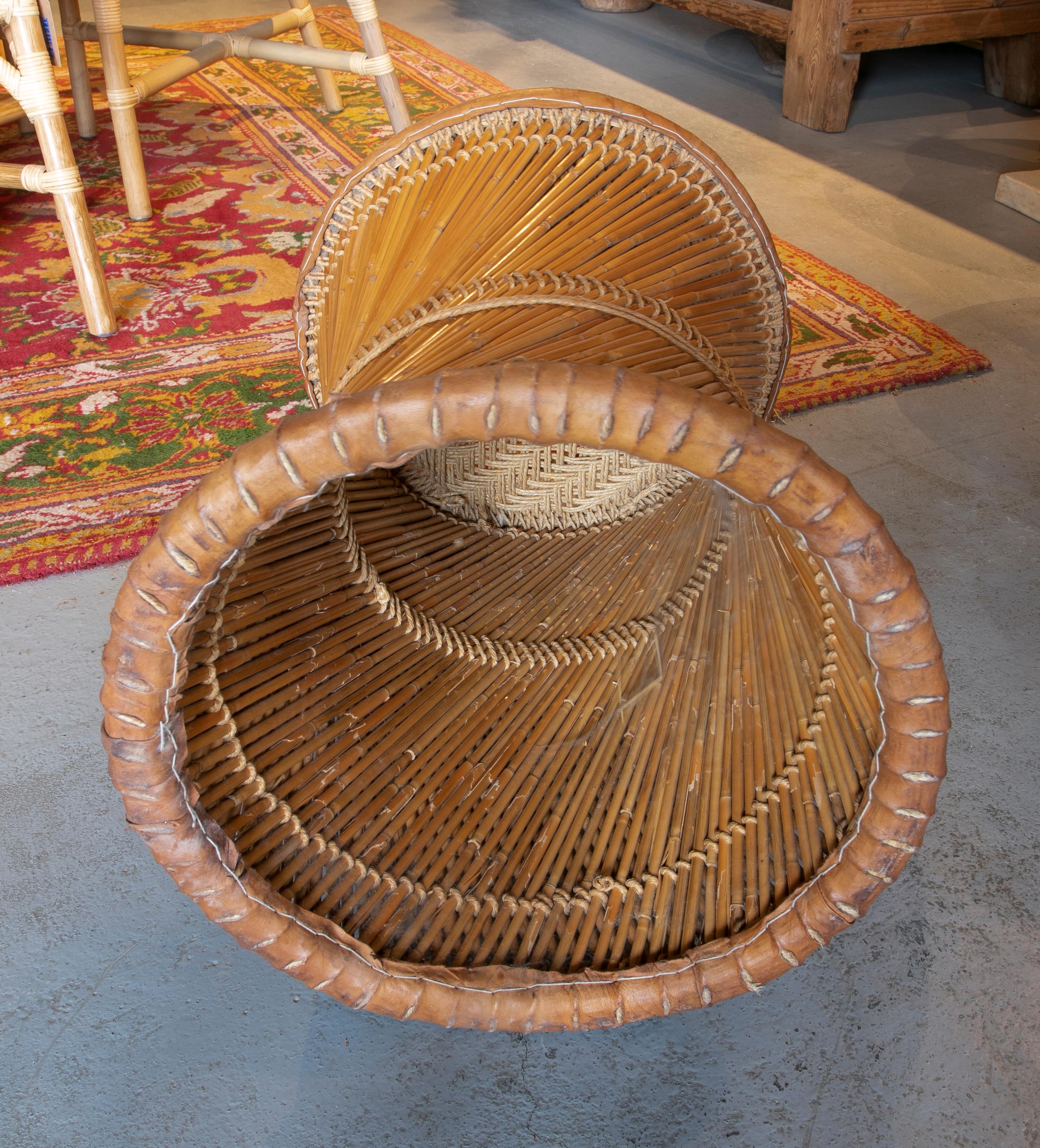 Wicker and Leather Stool  Handmade with Round Shape 8
