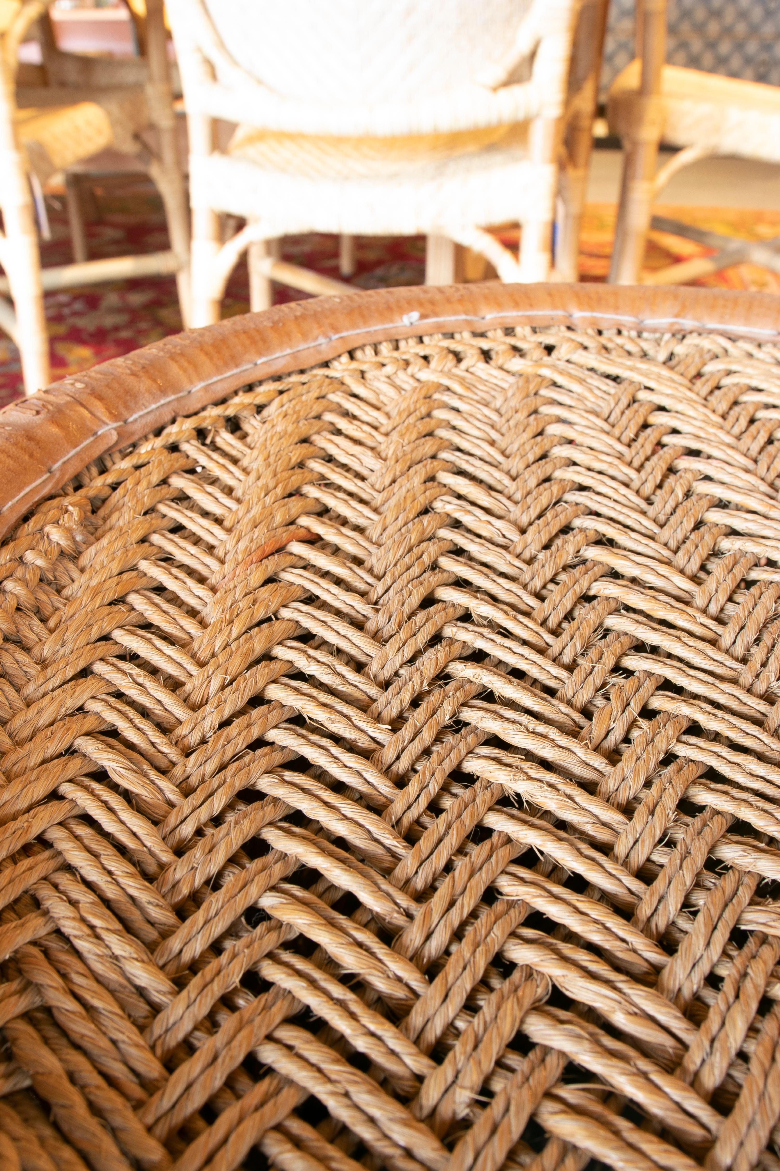 Wicker and Leather Stool  Handmade with Round Shape 9