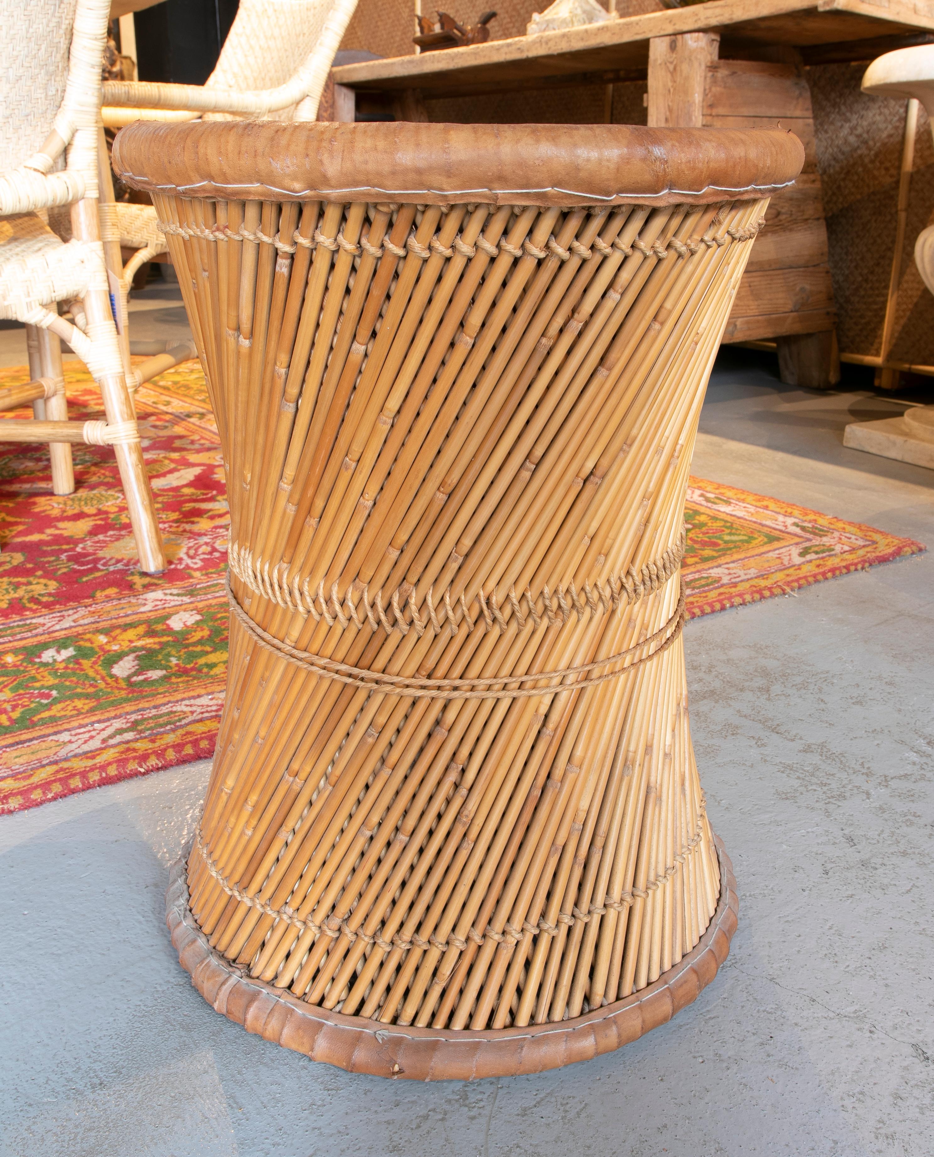 Wicker and Leather Stool  Handmade with Round Shape 4