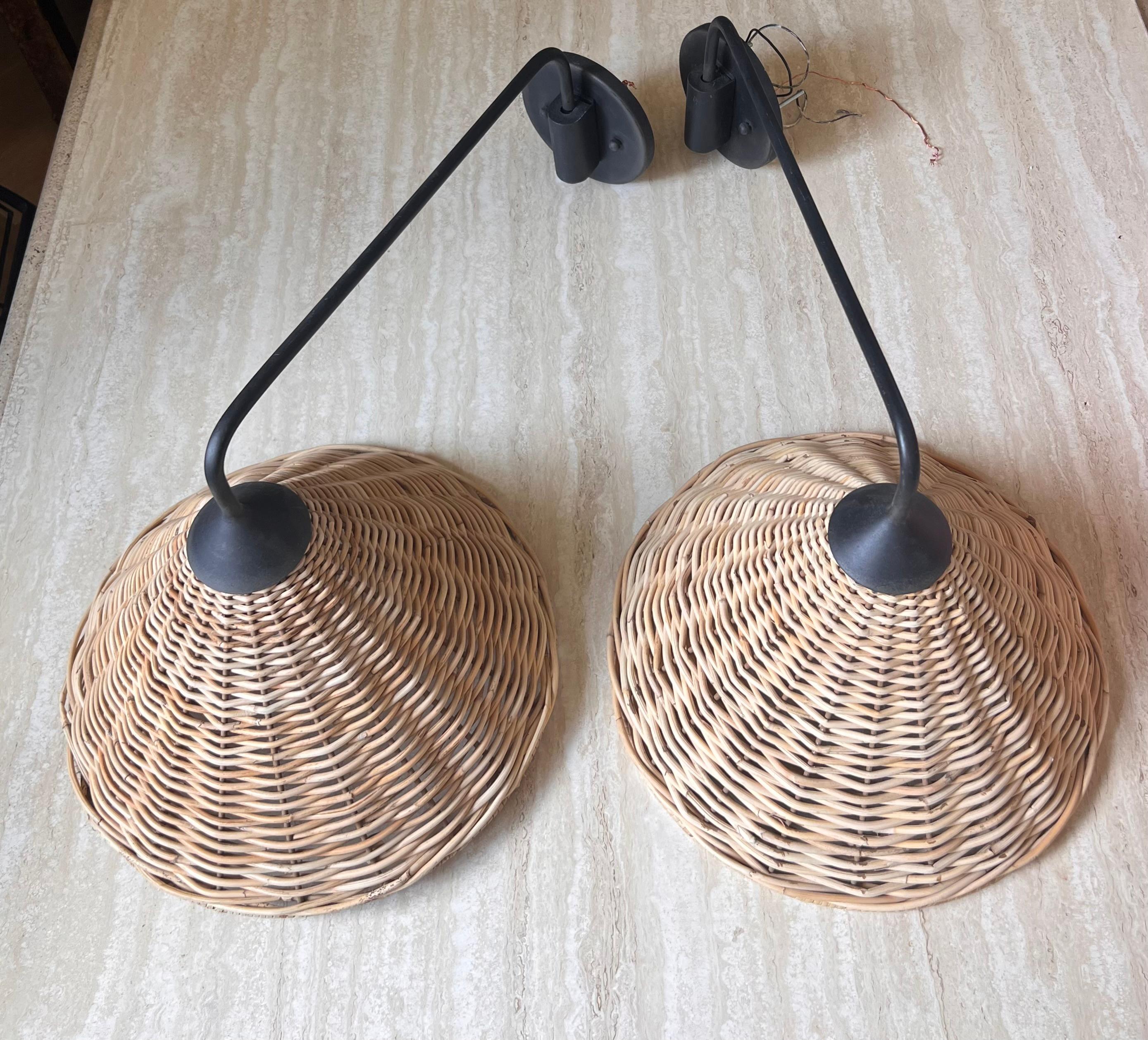 Wicker and Metal Light Sconces by Currey and Company, a Pair, 21st Century 13