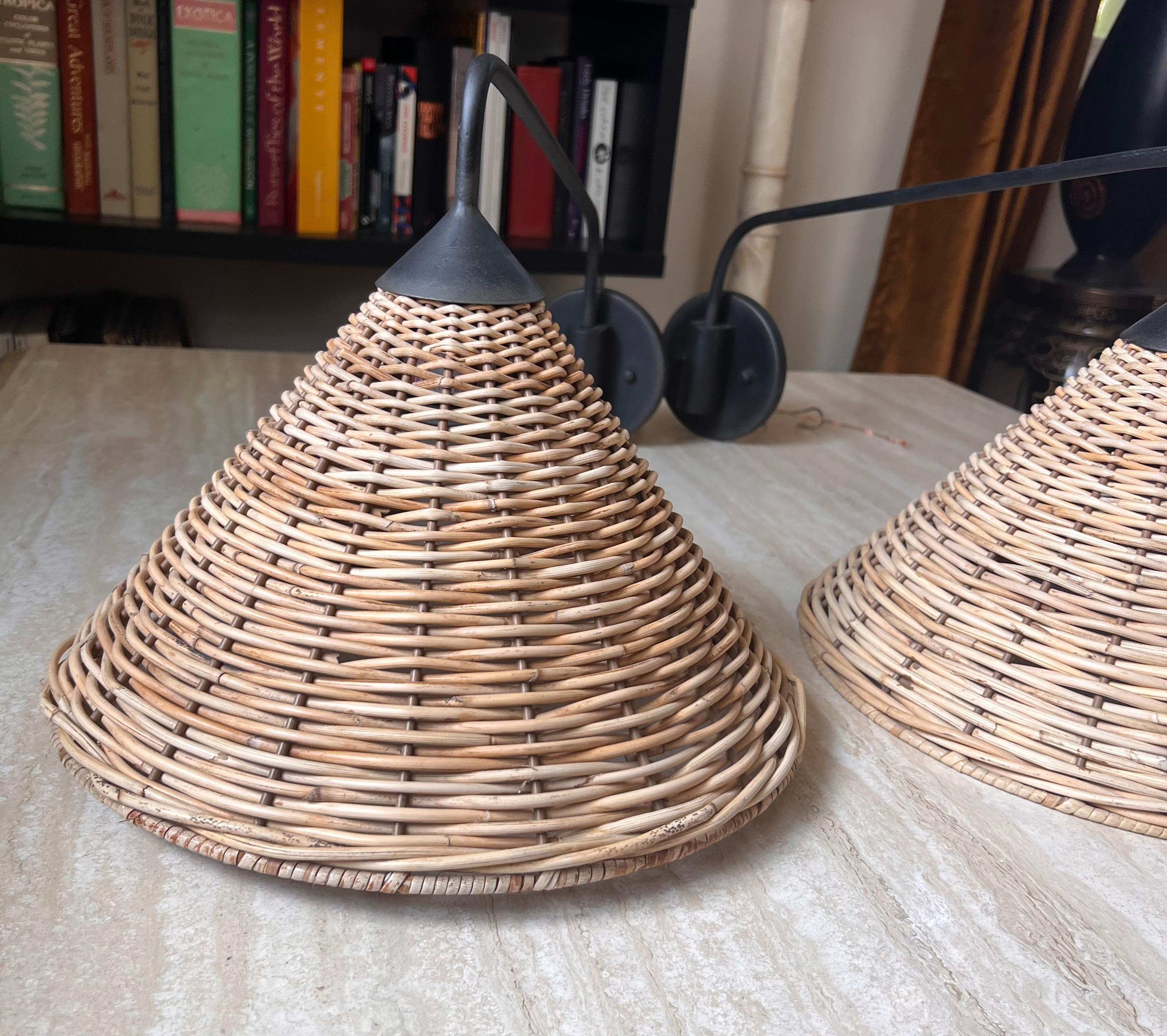 Philippine Wicker and Metal Light Sconces by Currey and Company, a Pair, 21st Century