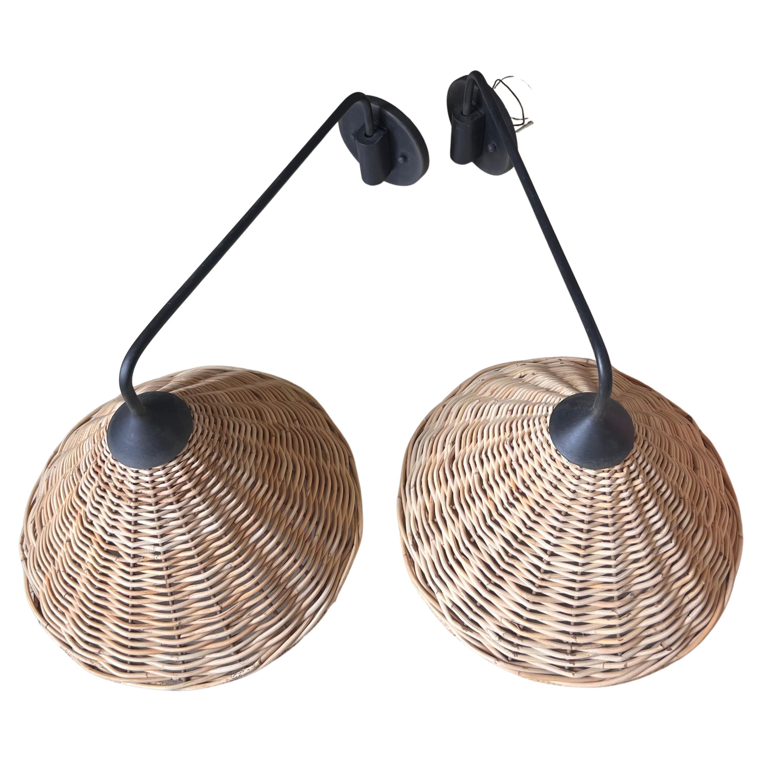 Wicker and Metal Light Sconces by Currey and Company, a Pair, 21st Century
