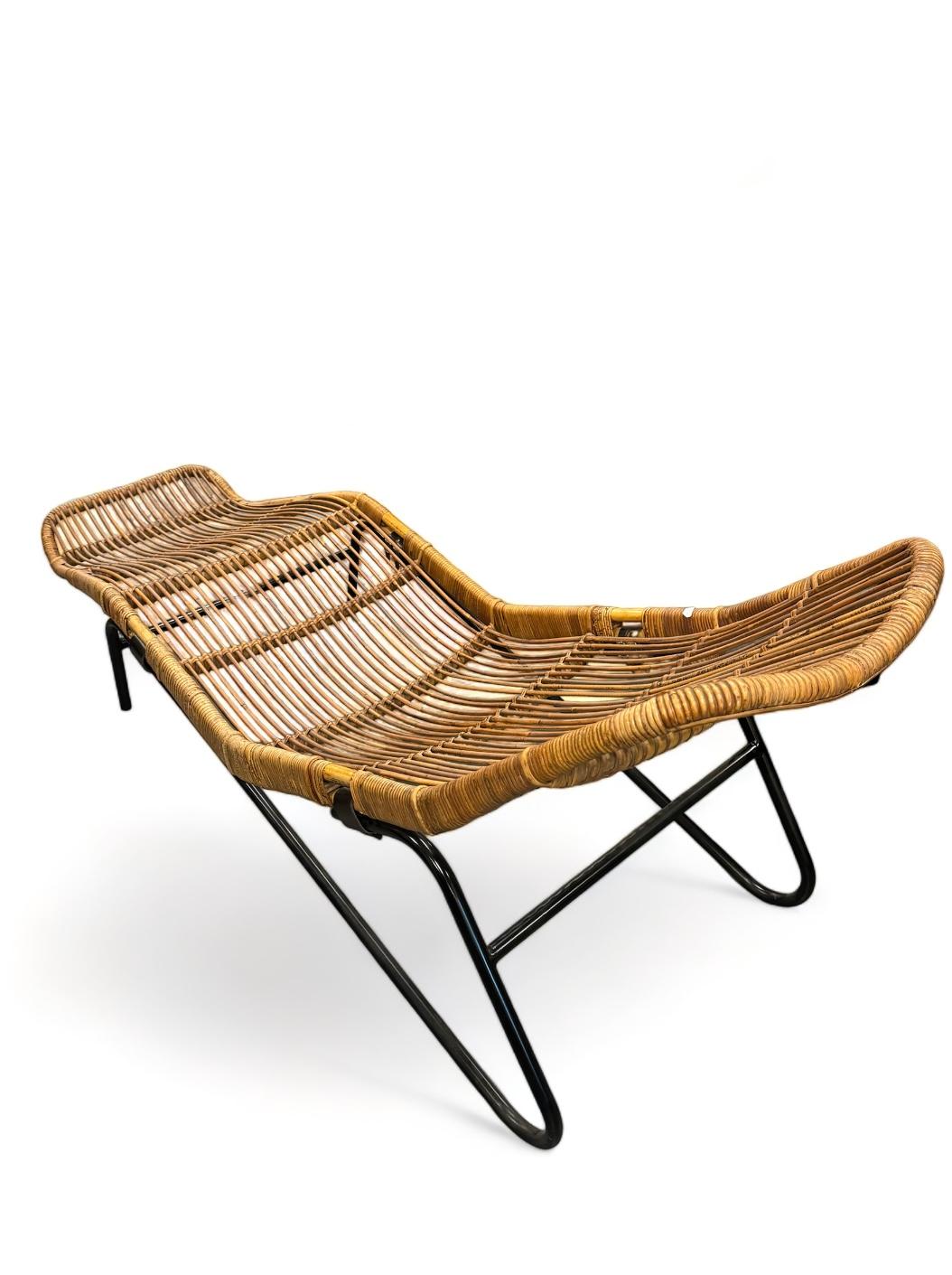 Metal Wicker and metal  Lounge Chair by Dirk Van Sliedrecht Mid modern century  For Sale