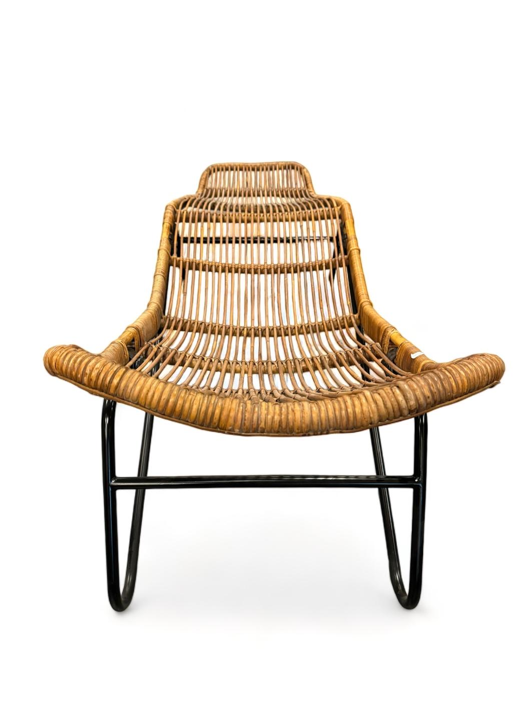 Wicker and metal  Lounge Chair by Dirk Van Sliedrecht Mid modern century  For Sale 1