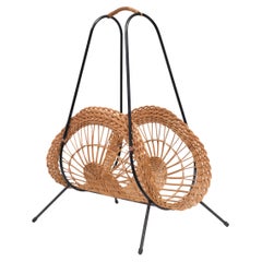  Wicker and Metal Magazine Rack, France, 1950s 