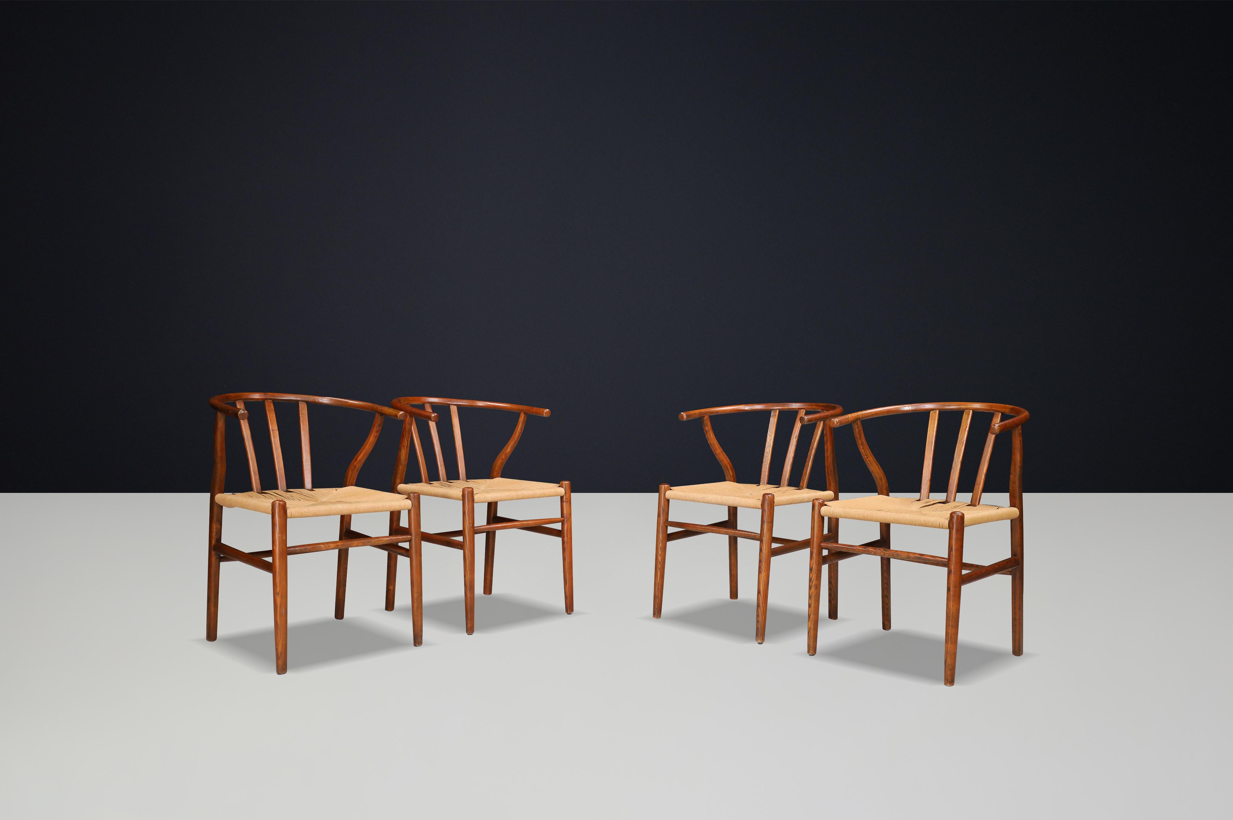 Poltrone in vimini e Oak nello stile di Hans J. Wegner Wishbone Chair Danimarca in vendita 5