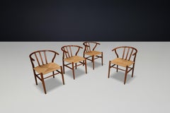 Wicker and Oak Armchairs in the Style of Hans J. Wegner Wishbone Chair Denmark