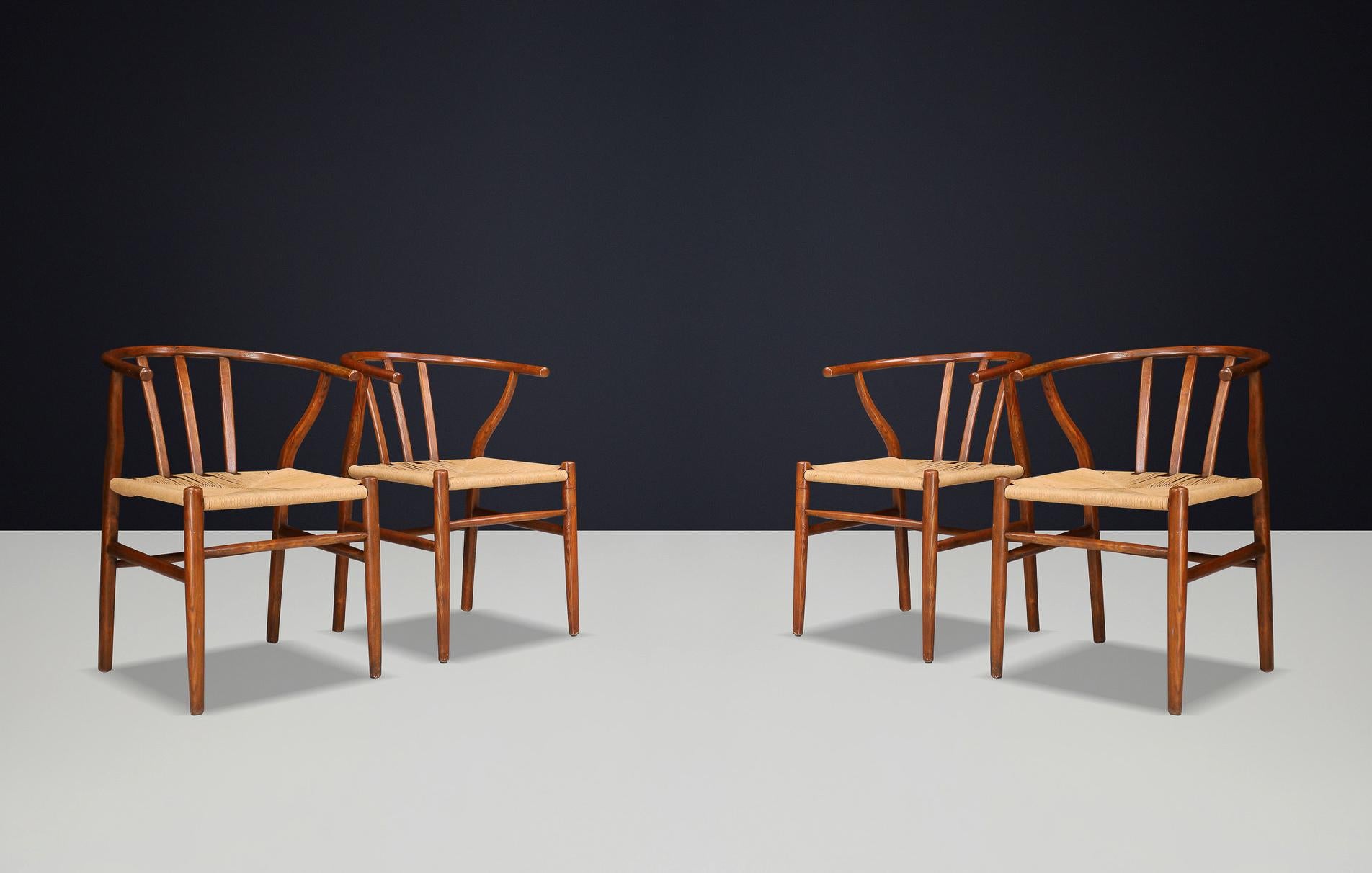 Poltrone in vimini e Oak nello stile di Hans J. Wegner Wishbone Chair Danimarca in vendita 1