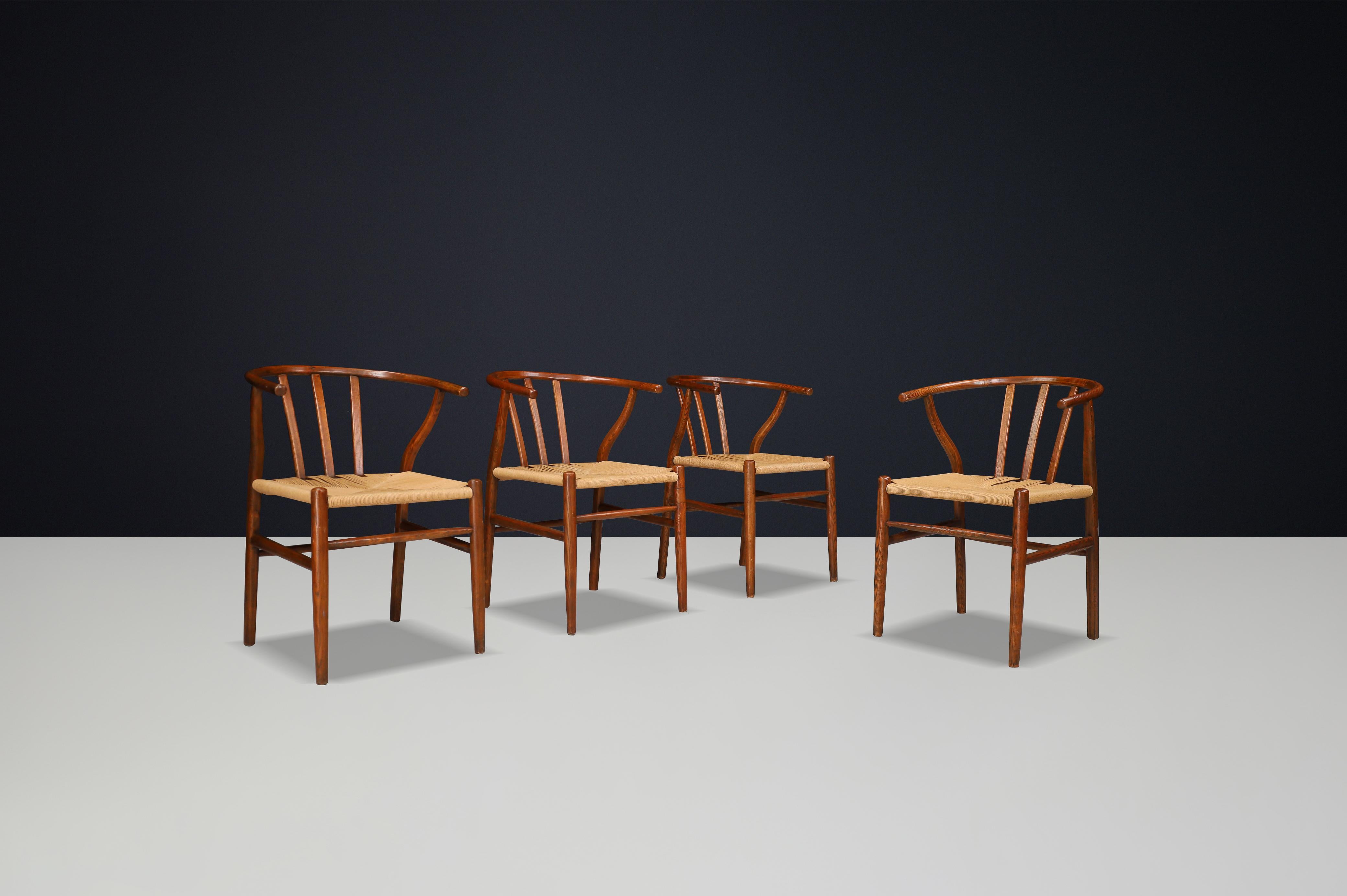 Poltrone in vimini e Oak nello stile di Hans J. Wegner Wishbone Chair Danimarca in vendita 2