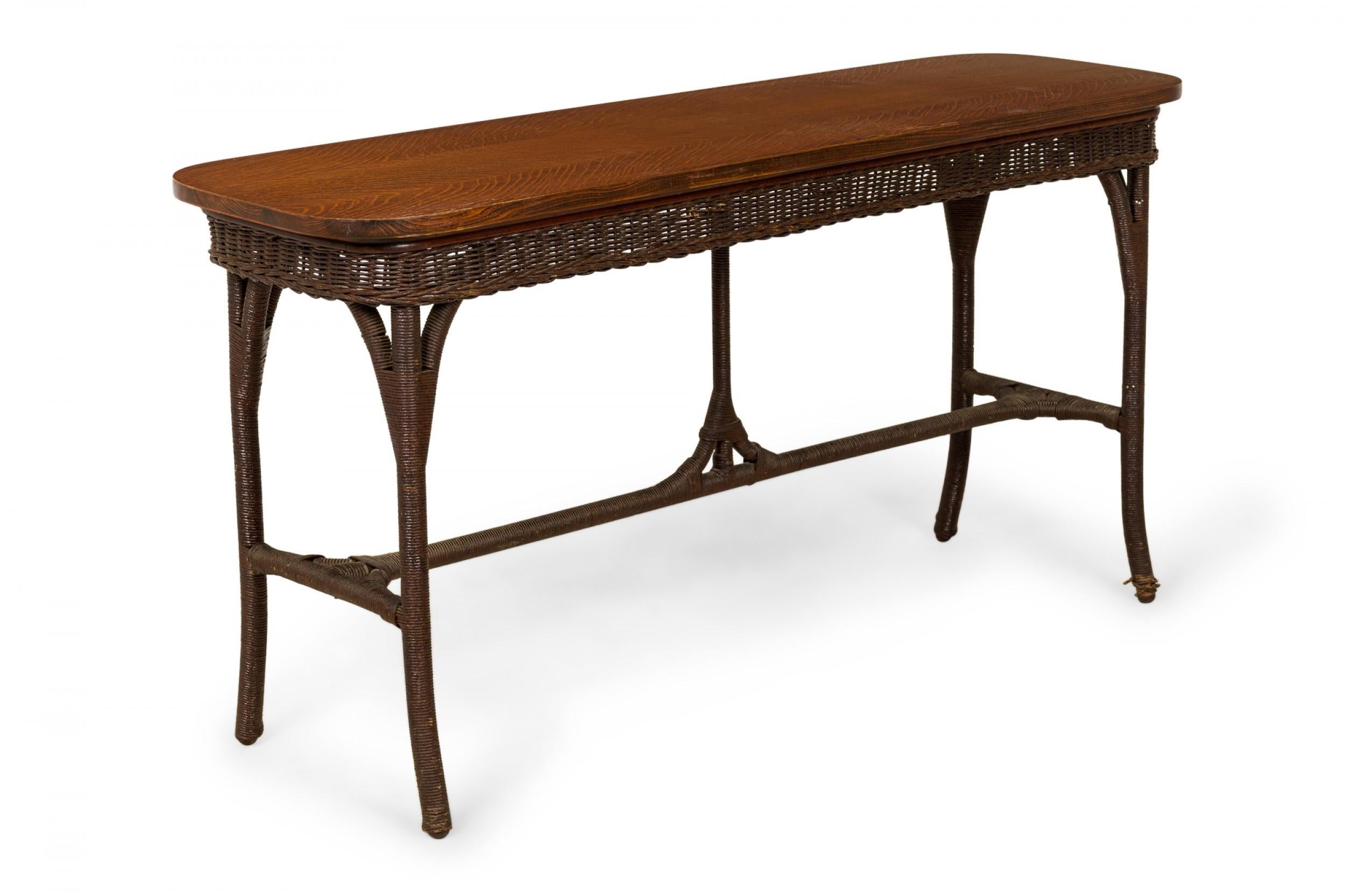 Wicker and Oak Rectangular Console / Davenport Table In Good Condition In New York, NY