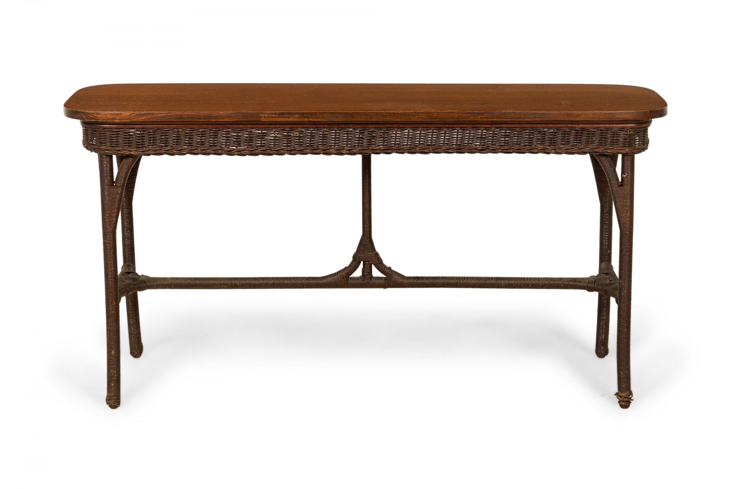 20th Century Wicker and Oak Rectangular Console / Davenport Table