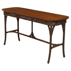 Vintage Wicker and Oak Rectangular Console / Davenport Table