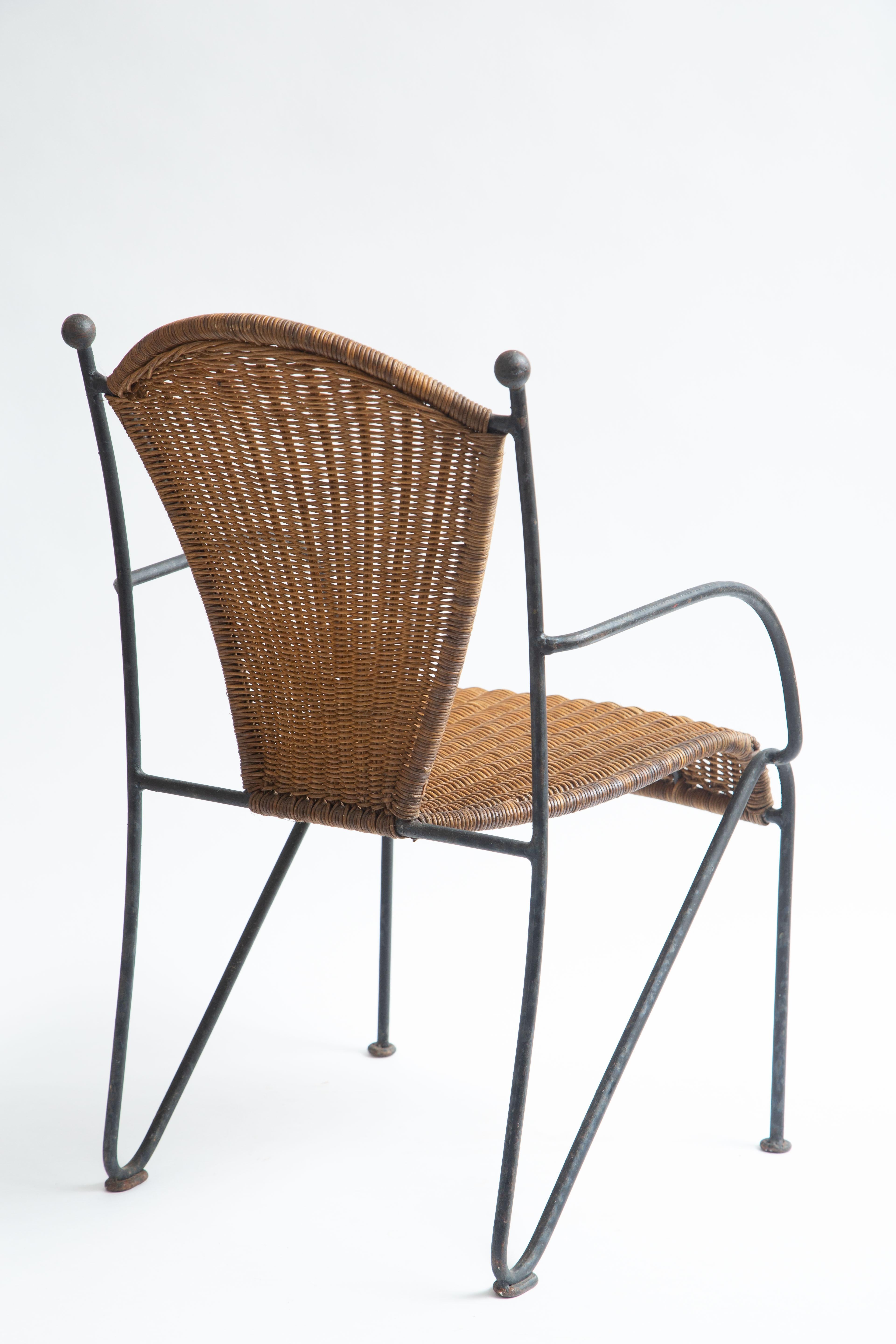 Mid-20th Century Wicker and Painted Iron Childs Chair For Sale