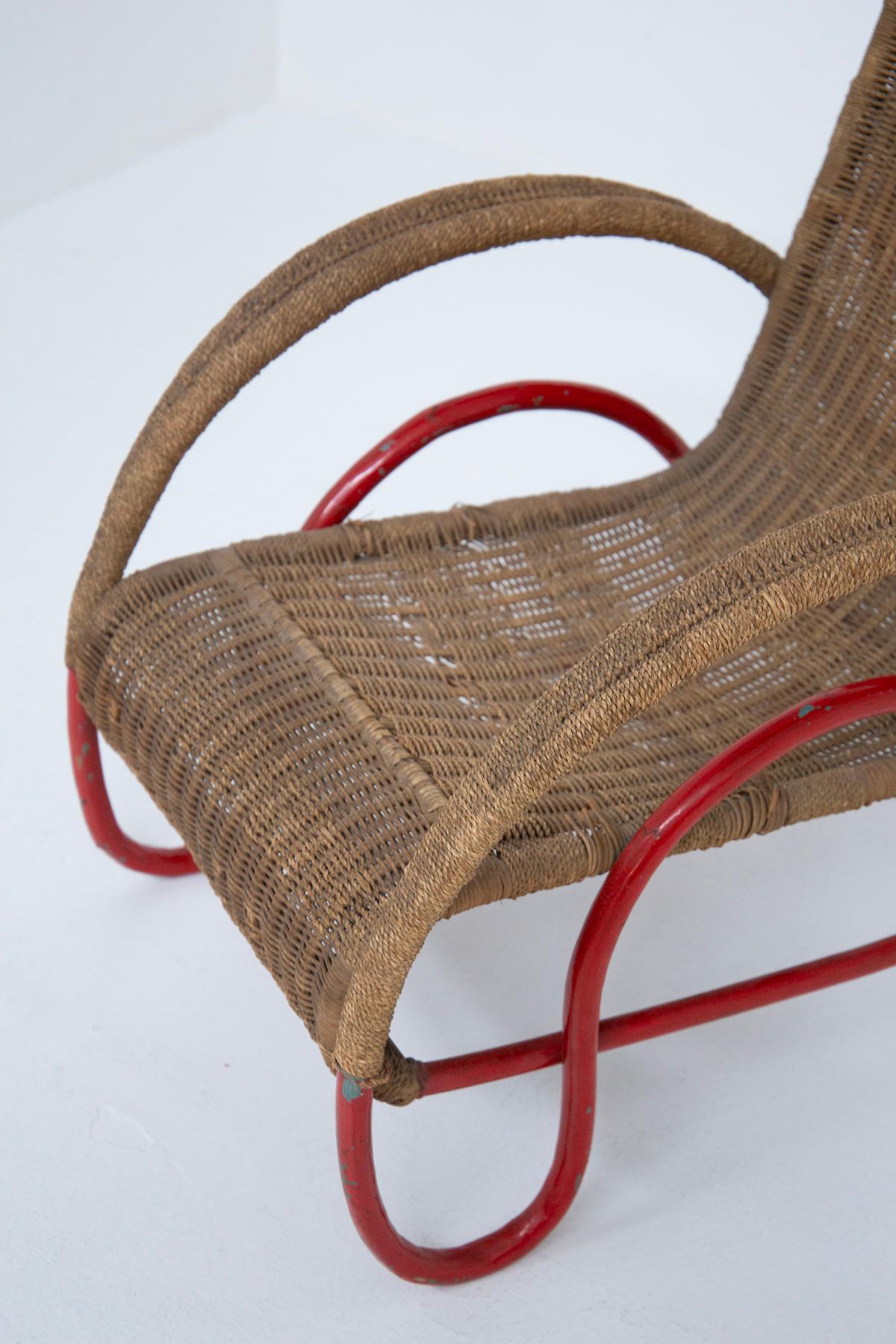Sillón italiano de mimbre y metal pintado de estilo Bauhaus German en venta