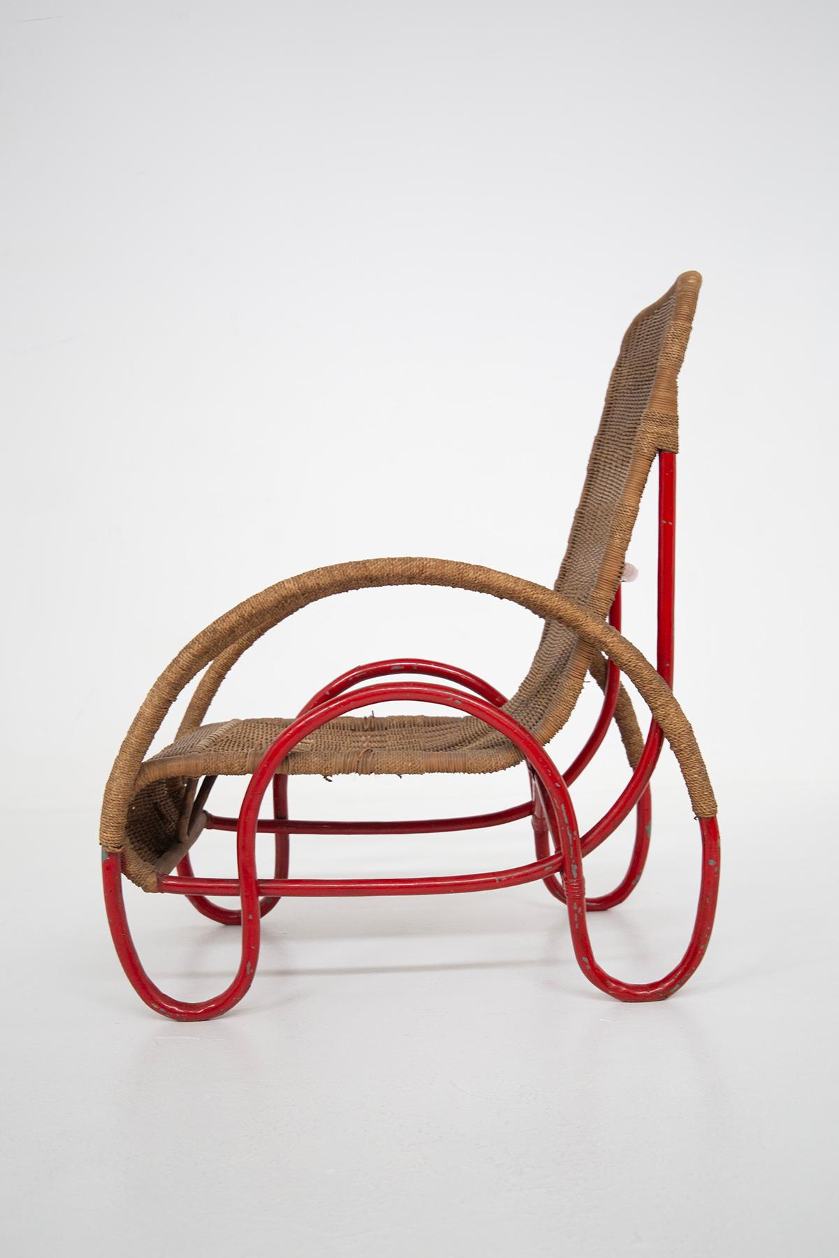 Sillón italiano de mimbre y metal pintado de estilo Bauhaus en Bueno estado para la venta en Milano, IT