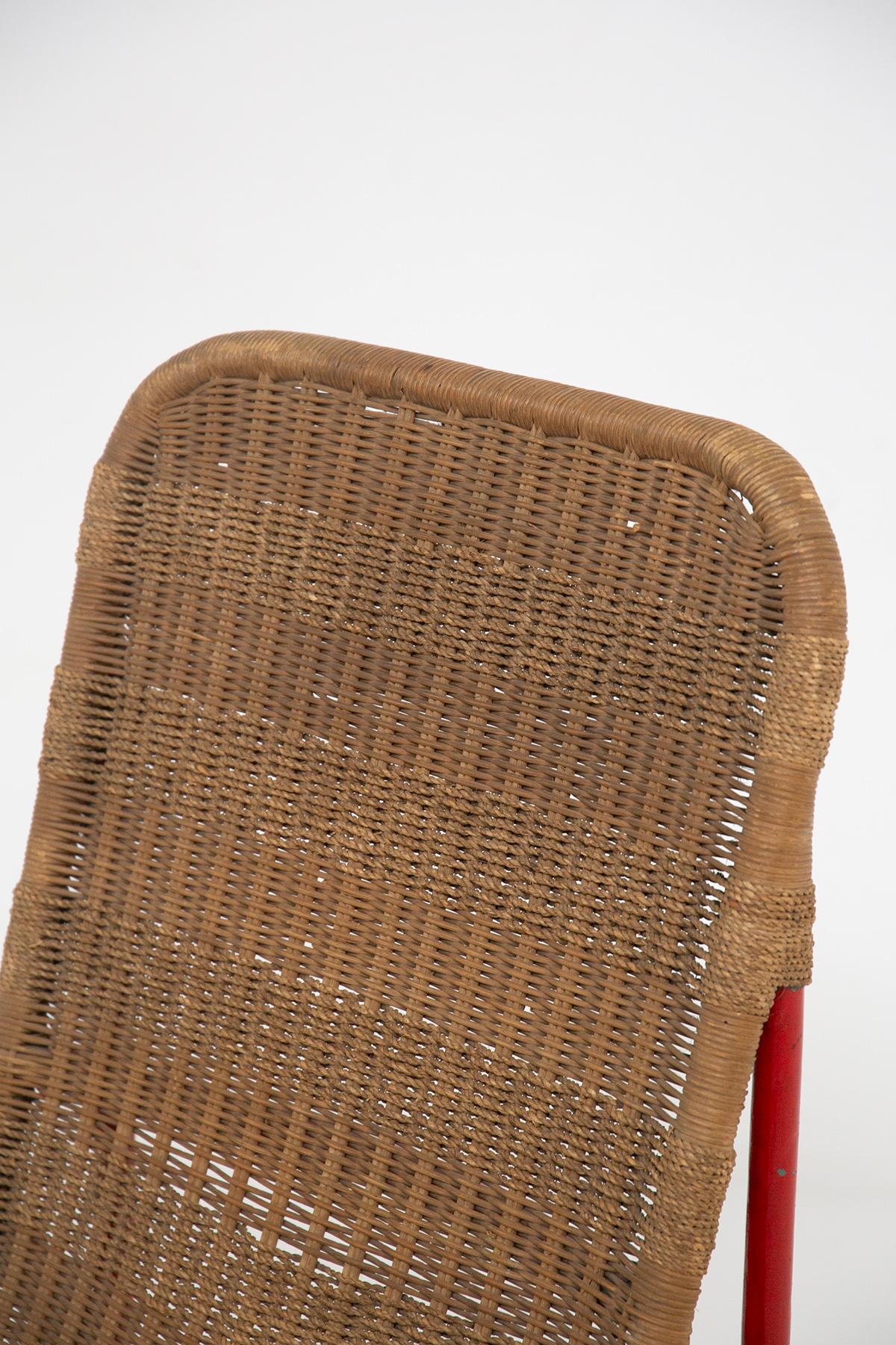 Sillón italiano de mimbre y metal pintado de estilo Bauhaus Mid-20th Century en venta