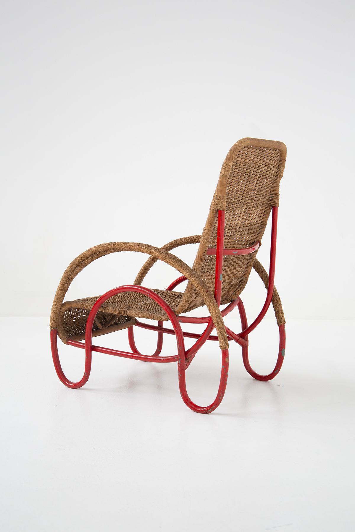 Sillón italiano de mimbre y metal pintado de estilo Bauhaus en venta 1