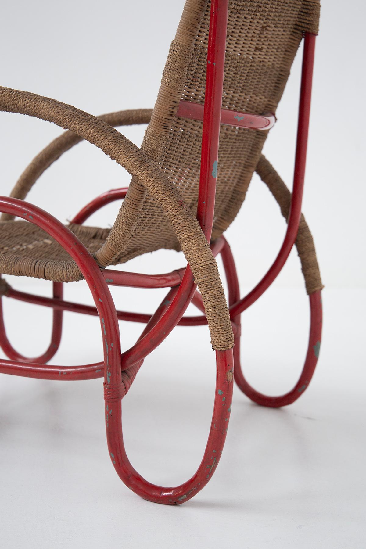 Sillón italiano de mimbre y metal pintado de estilo Bauhaus en venta 2